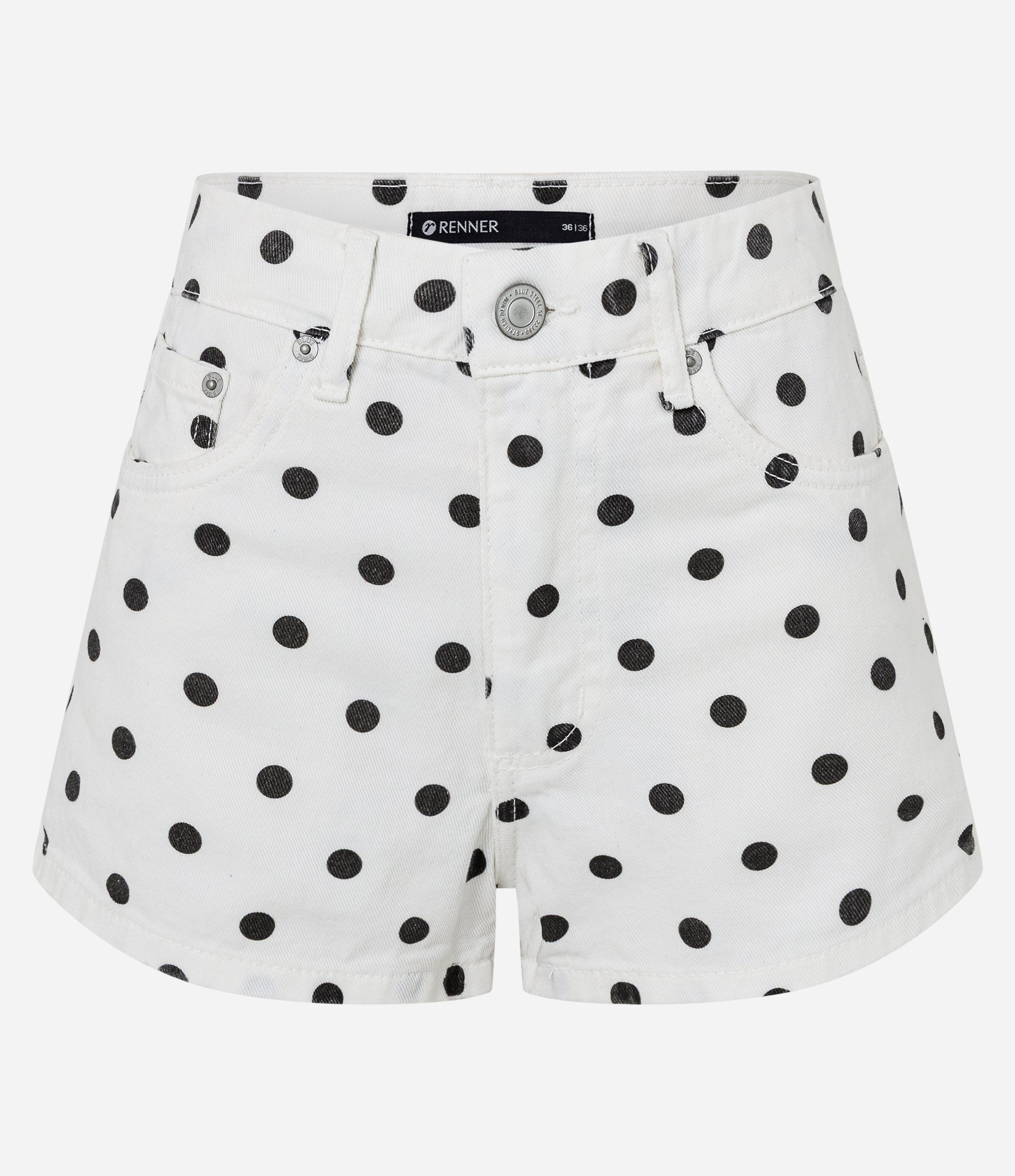 Short Evasê em Sarja com Estampa Poá Branco 5