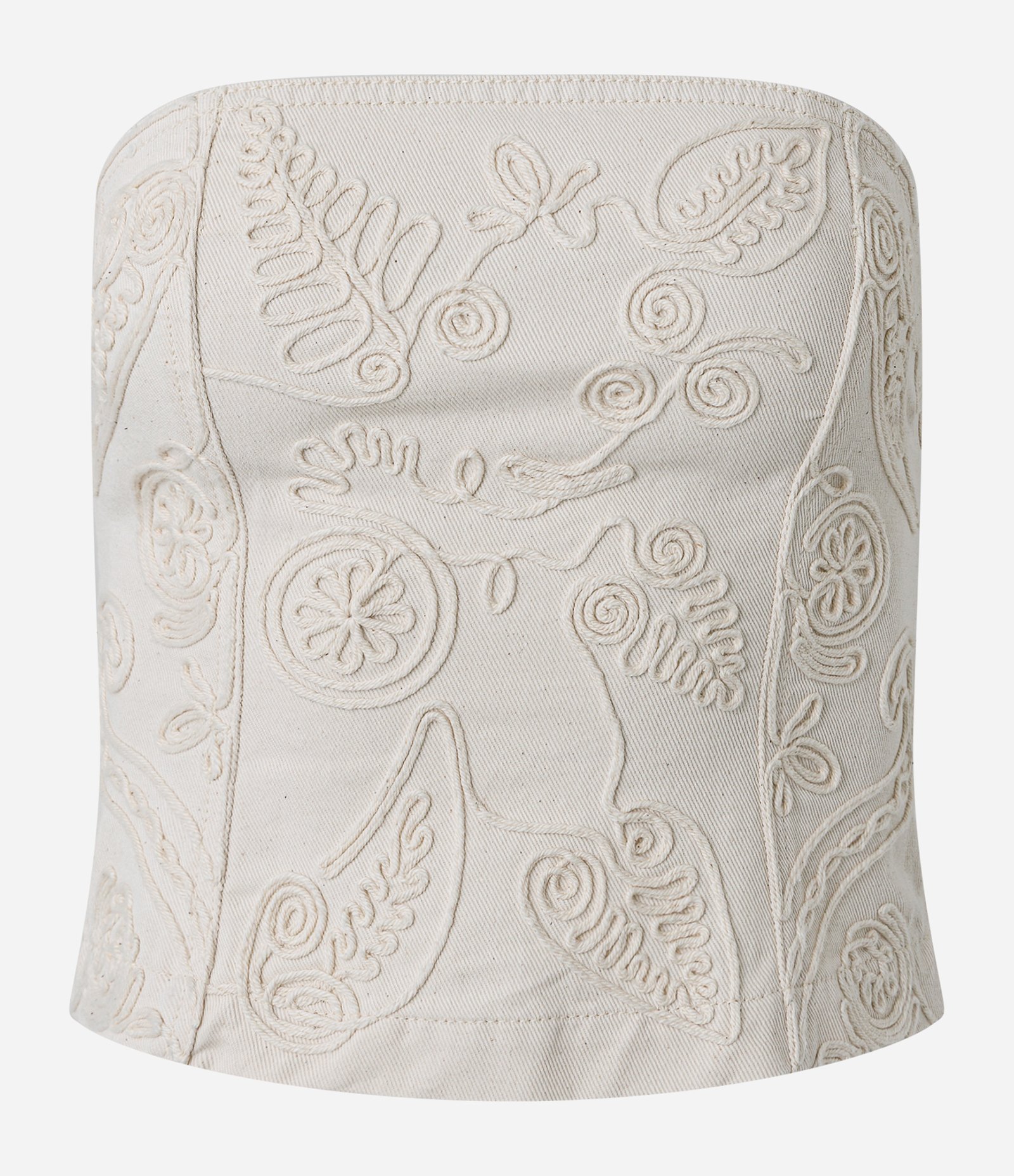 Blusa Corset em Sarja com Bordado Floral de Corda Off White 5