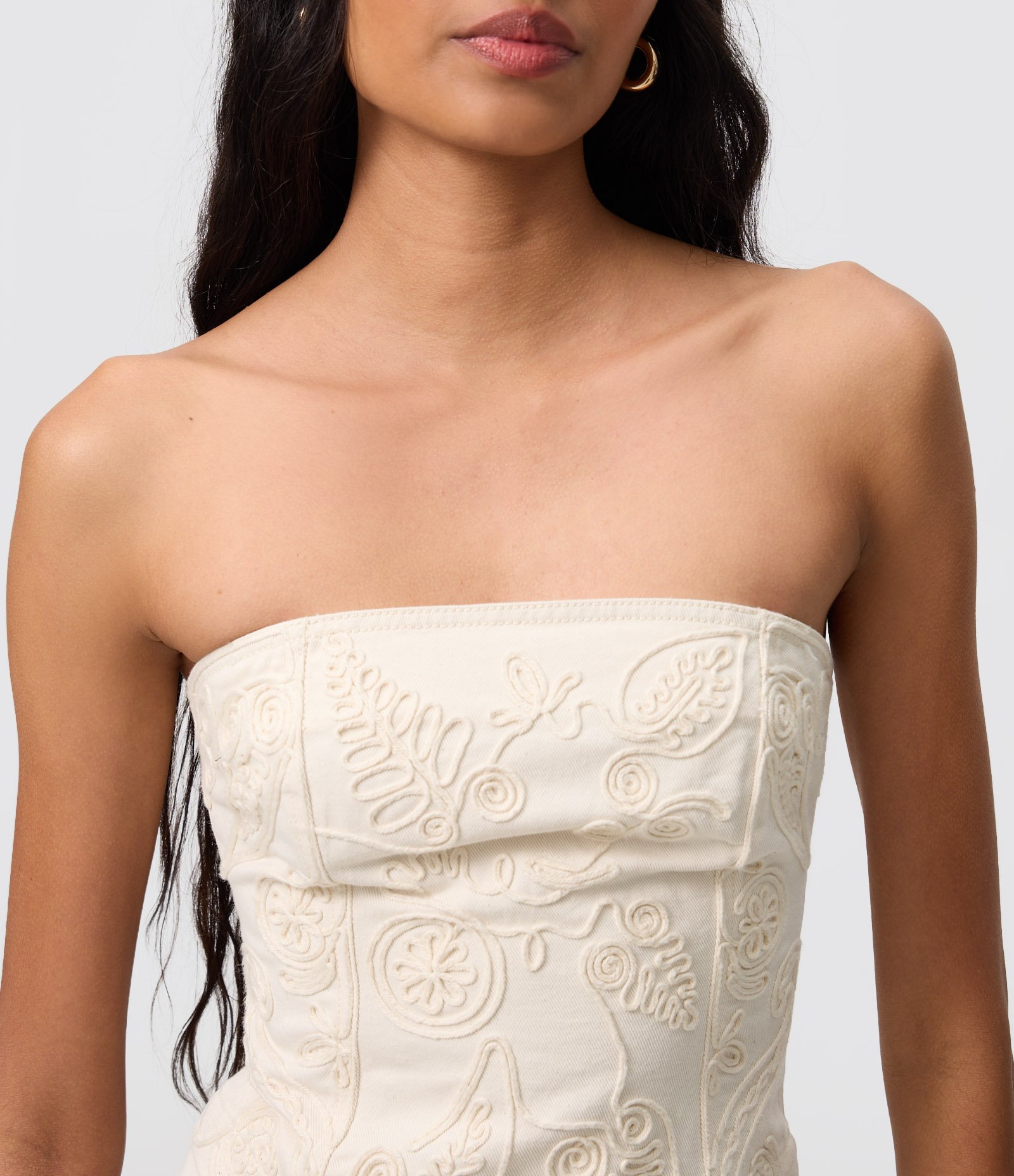 Blusa Corset em Sarja com Bordado Floral de Corda Off White 3