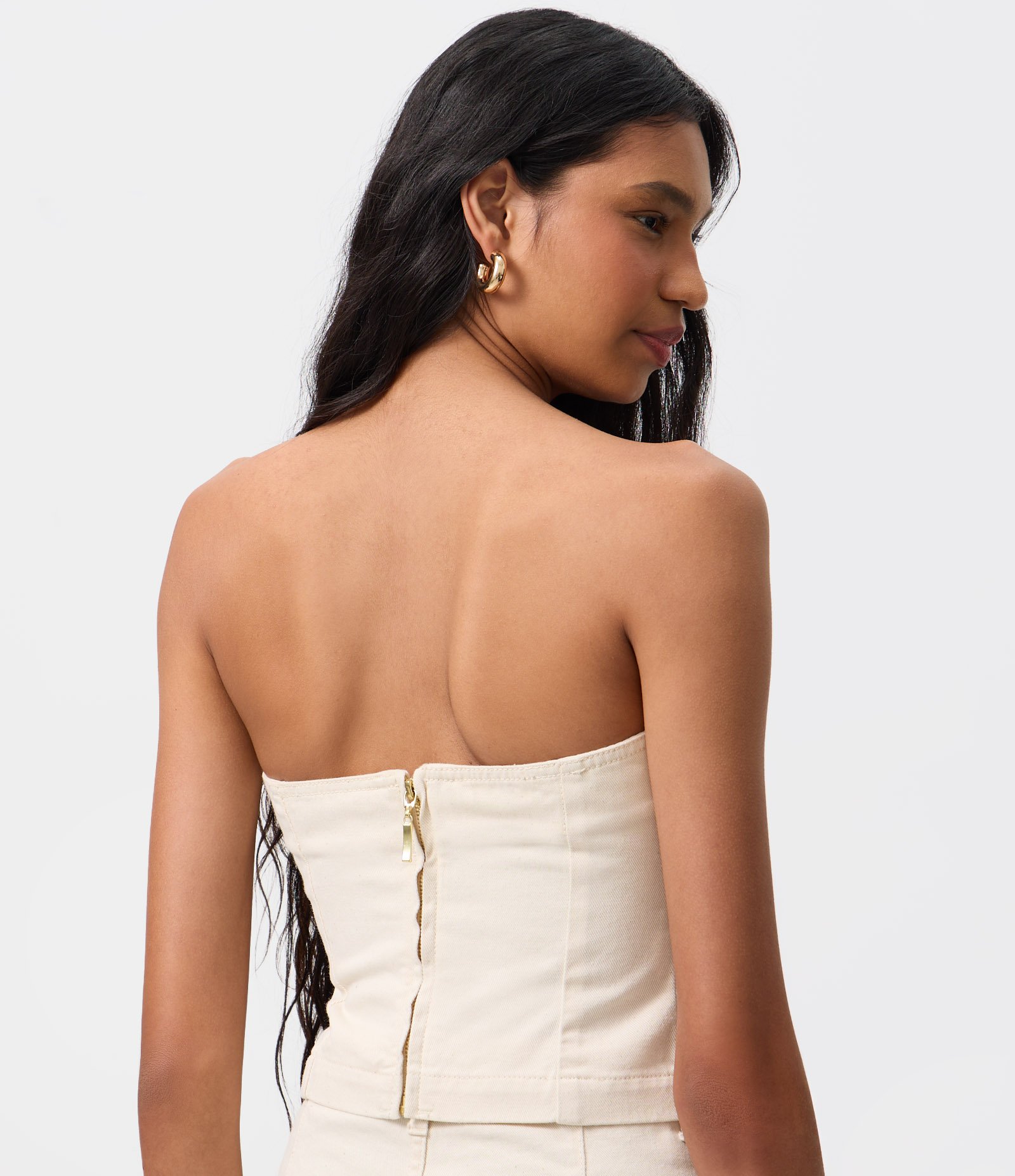 Blusa Corset em Sarja com Bordado Floral de Corda Off White 4