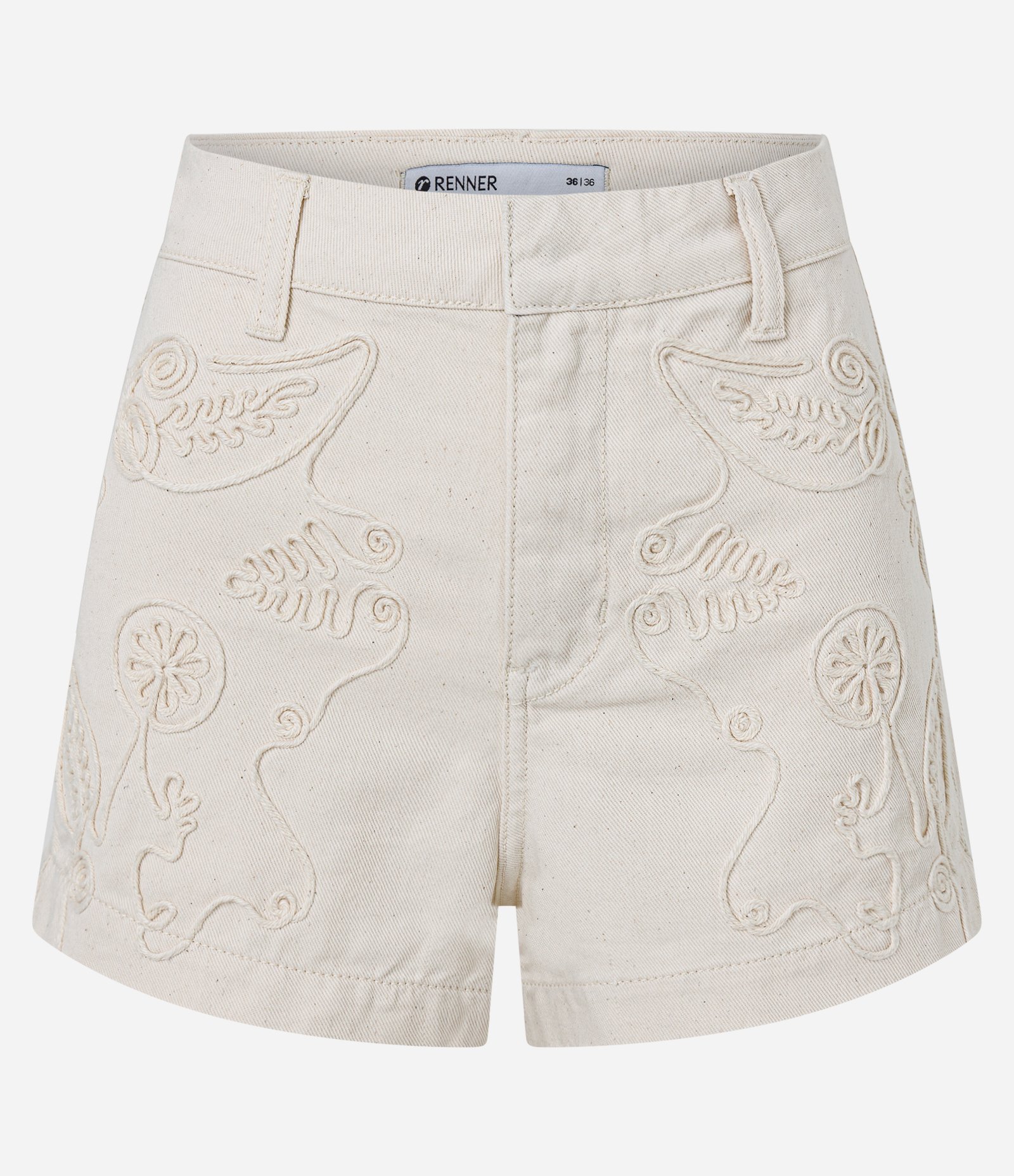 Short Alfaiatado em Sarja com Bordado Floral Off White 6