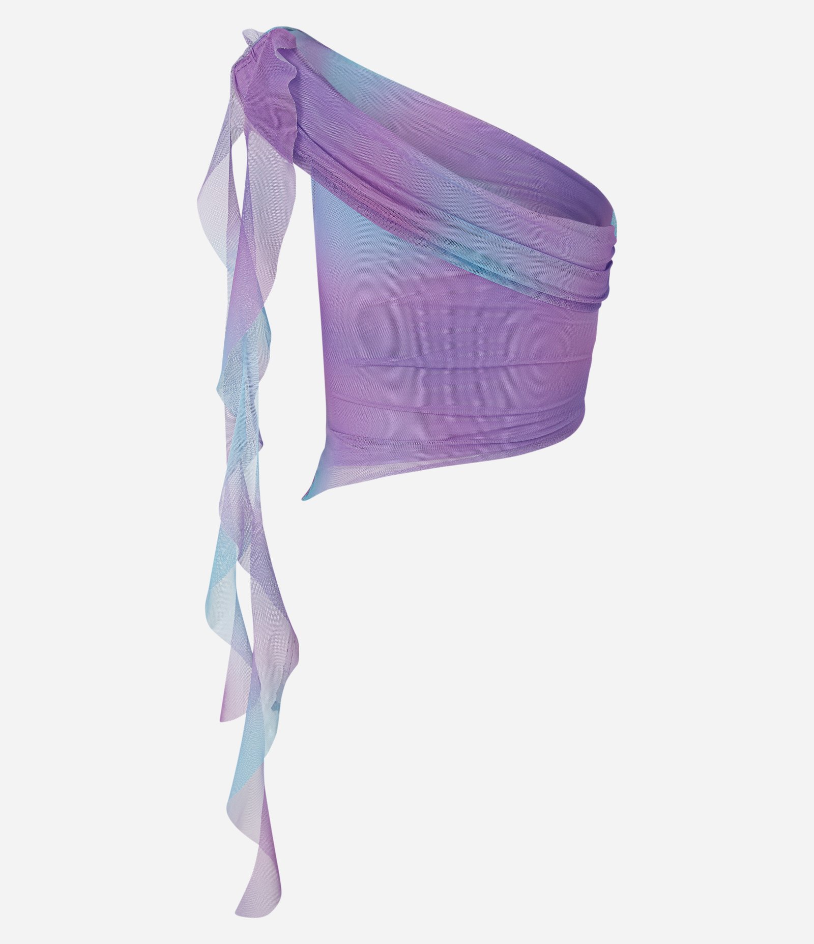Blusa Ombro Único em Tule Estampado com Pontas Alongadas Roxo 2