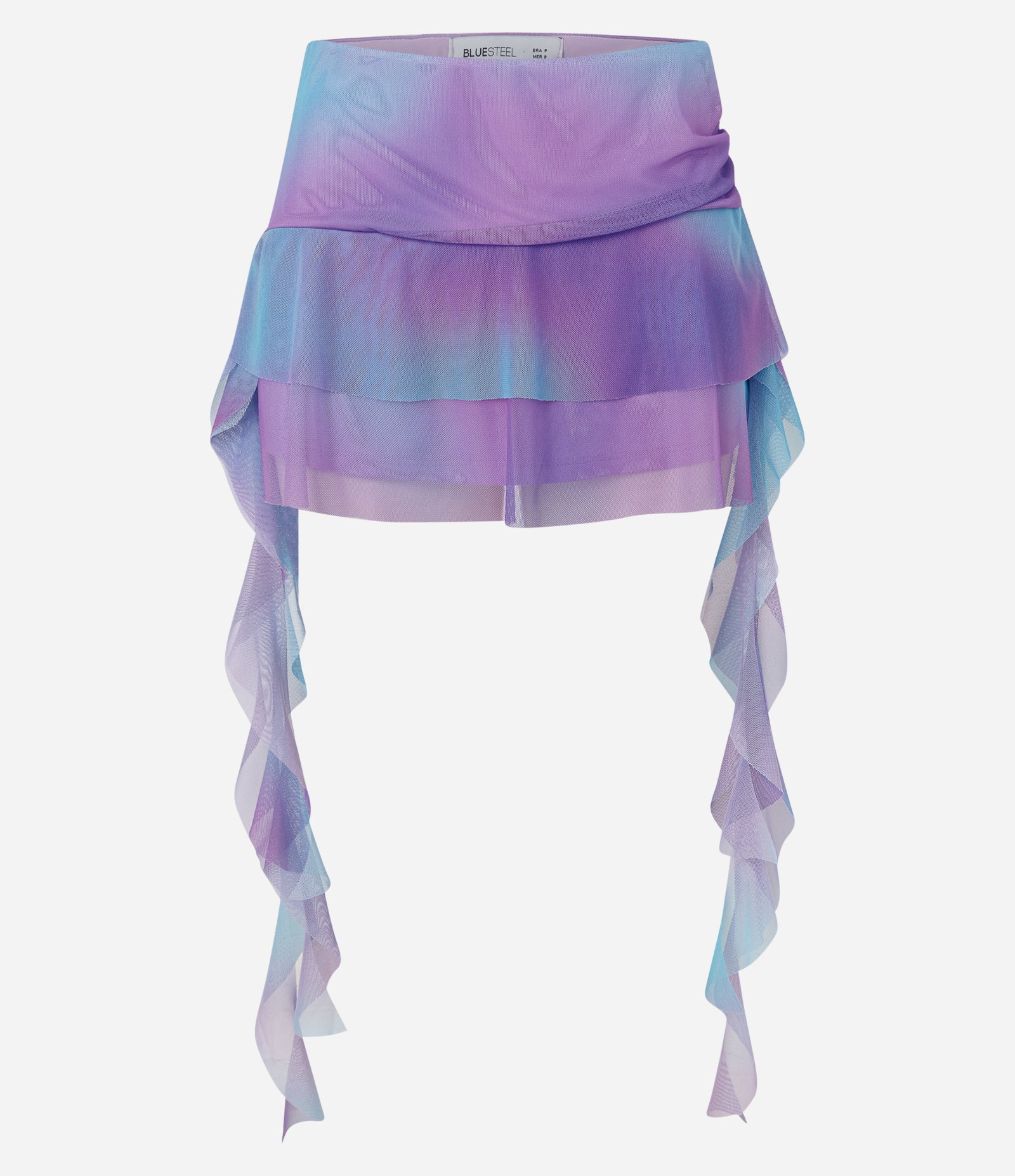 Saia Curta em Tule Estampado com Camadas e Pontas Alongadas Roxo 1