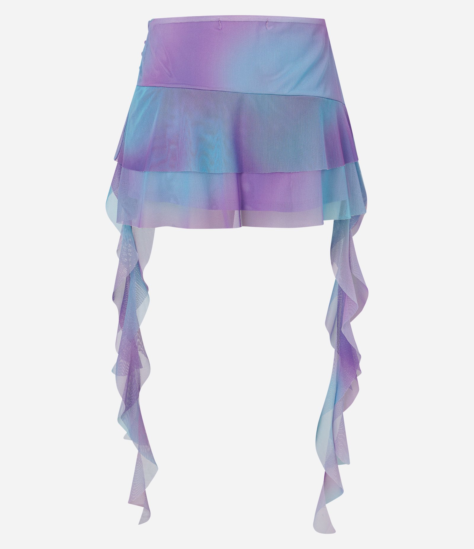 Saia Curta em Tule Estampado com Camadas e Pontas Alongadas Roxo 2
