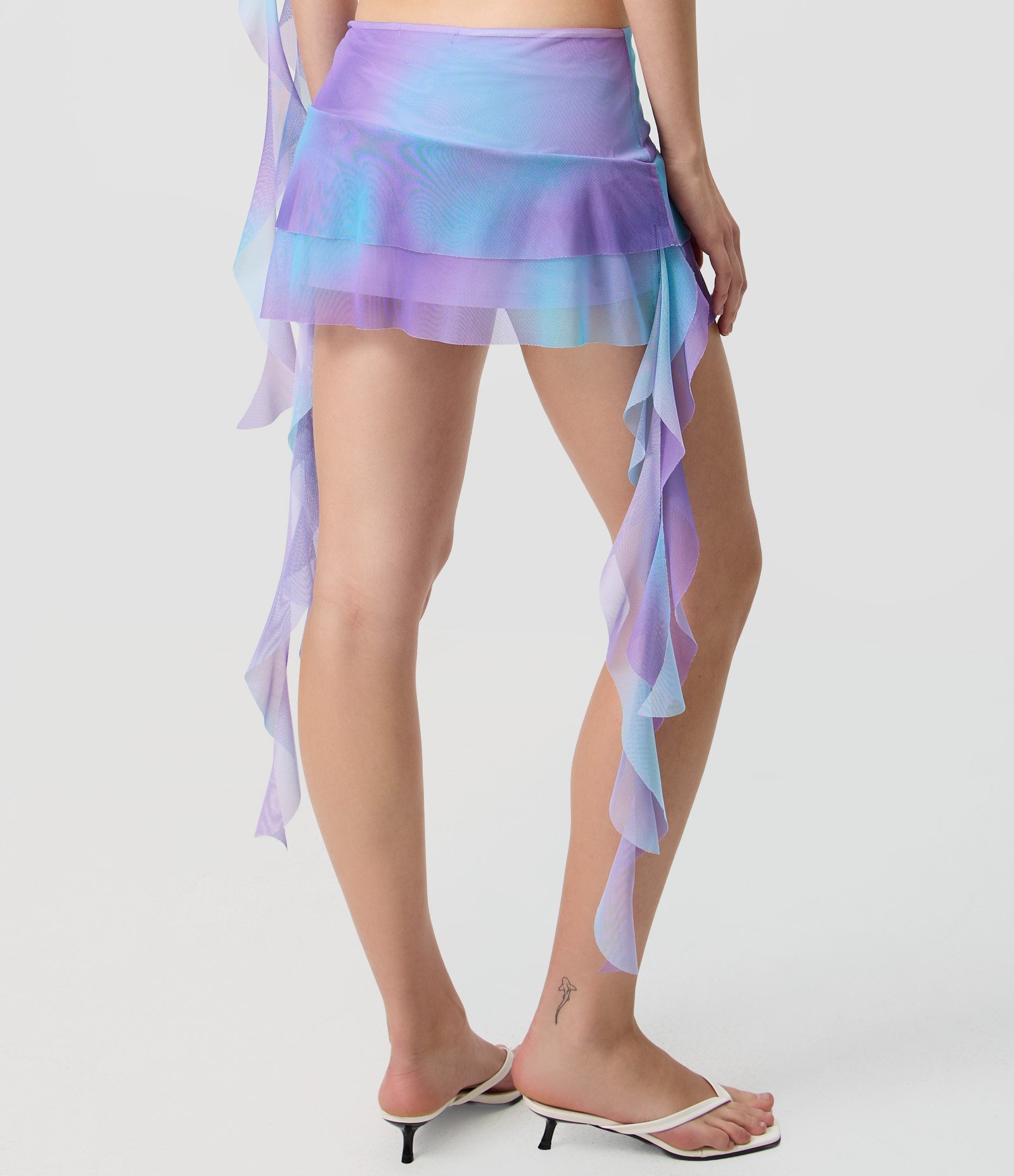 Saia Curta em Tule Estampado com Camadas e Pontas Alongadas Roxo 4