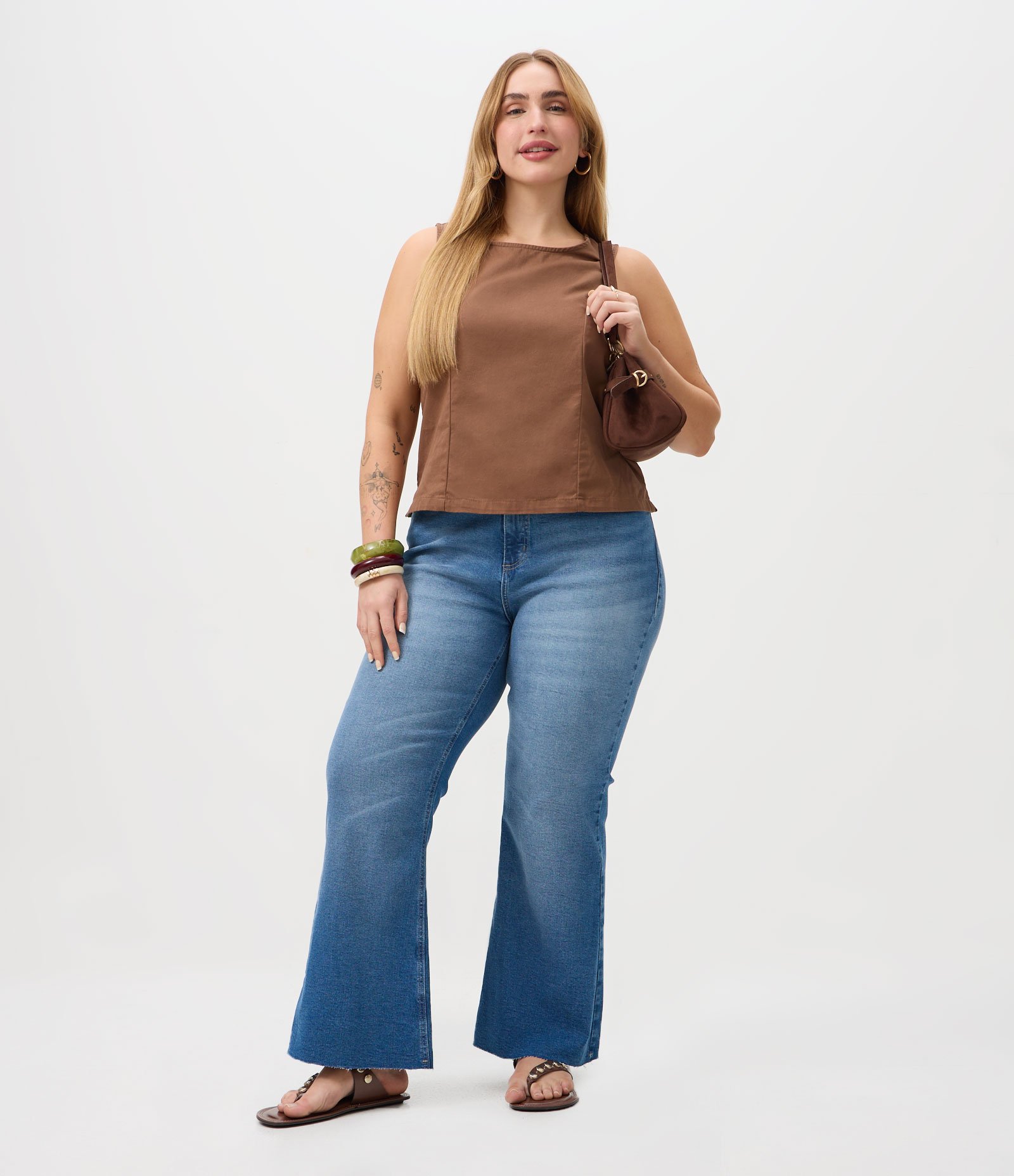 Calça Boot Cut em Jeans com Elastano e Barra a Fio Curve & Plus Size Azul 1