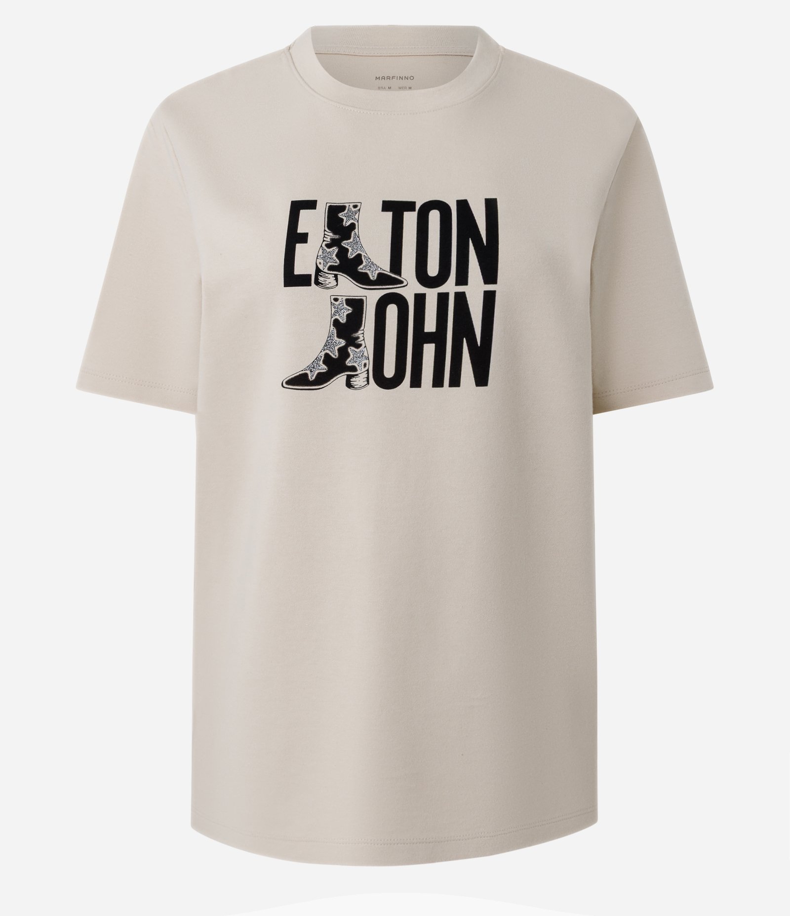 Camiseta Slim com Lettering Elton John e Detalhes em Glitter Bege 6