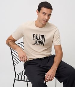 Camiseta Slim com Lettering Elton John e Detalhes em Glitter