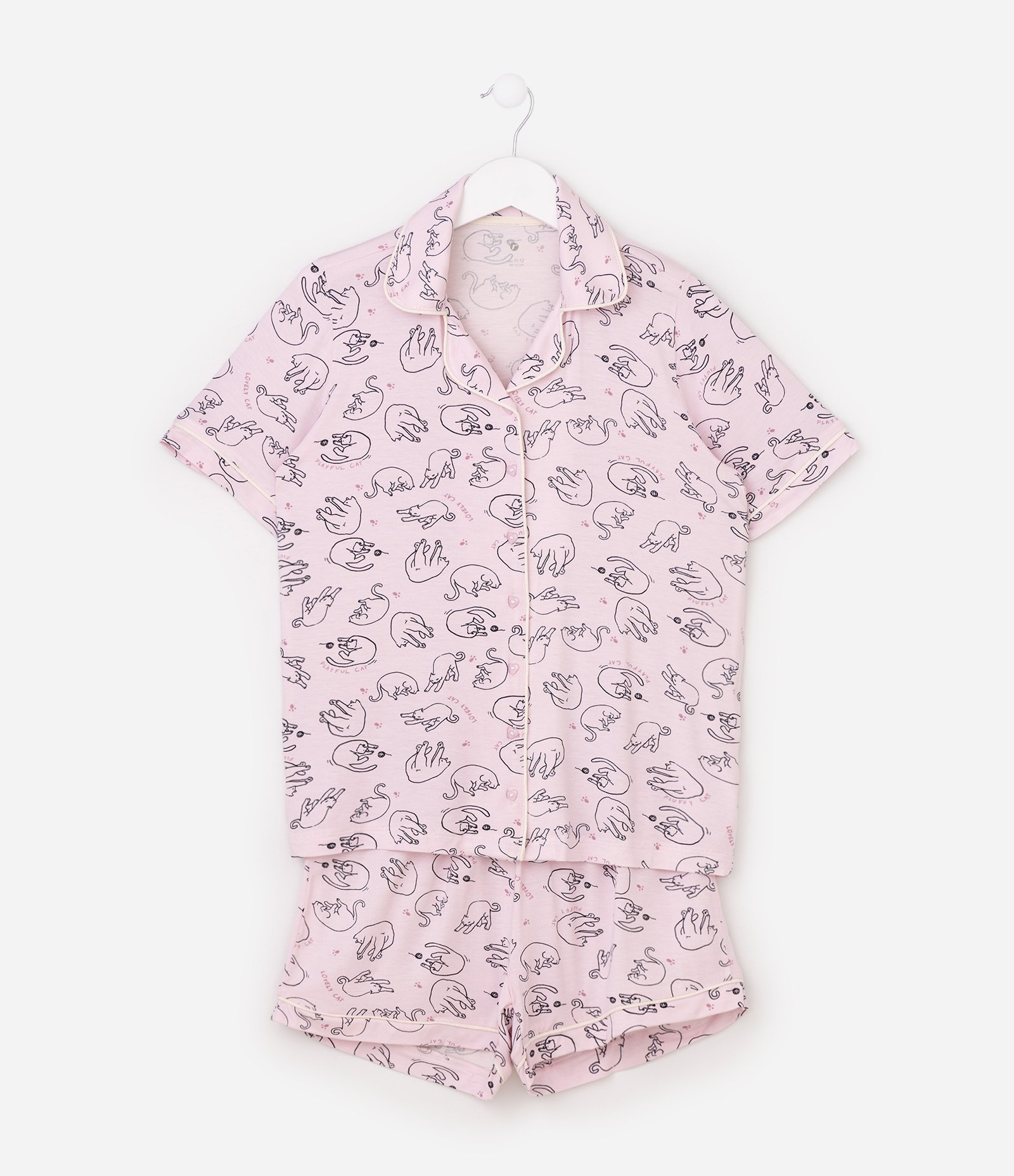 Pijama Americano Infantil Estampa Gatos - Tam 7 a 14 Anos Rosa 3