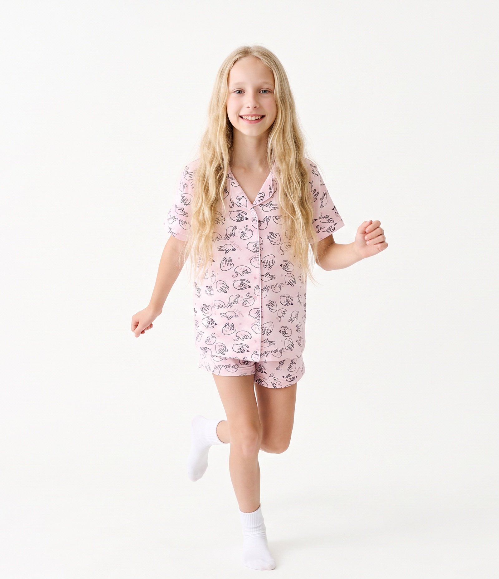 Pijama Americano Infantil Estampa Gatos - Tam 7 a 14 Anos Rosa 1