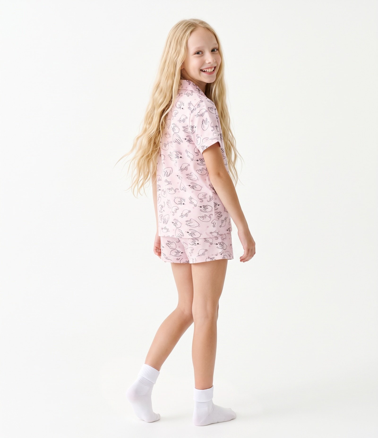 Pijama Americano Infantil Estampa Gatos - Tam 7 a 14 Anos Rosa 7