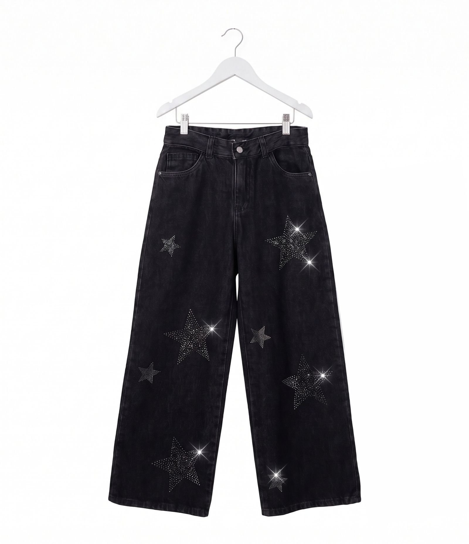 Calça Jeans Infantil com Aplicação de Estrelas - Tam 7 a 16 Anos Preto 4