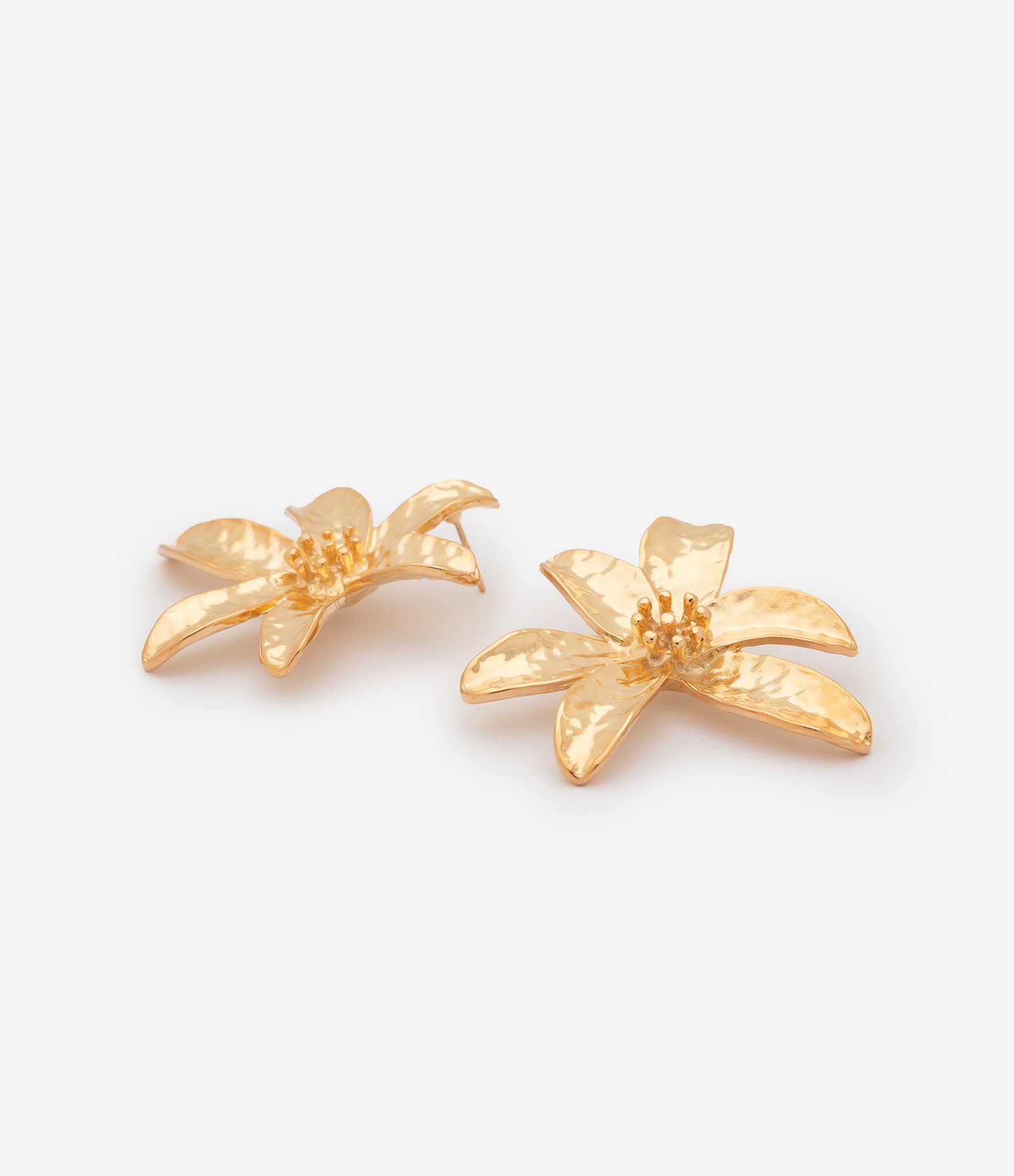 Brinco Médio Flor com Textura Martelada em Metal Dourado 2