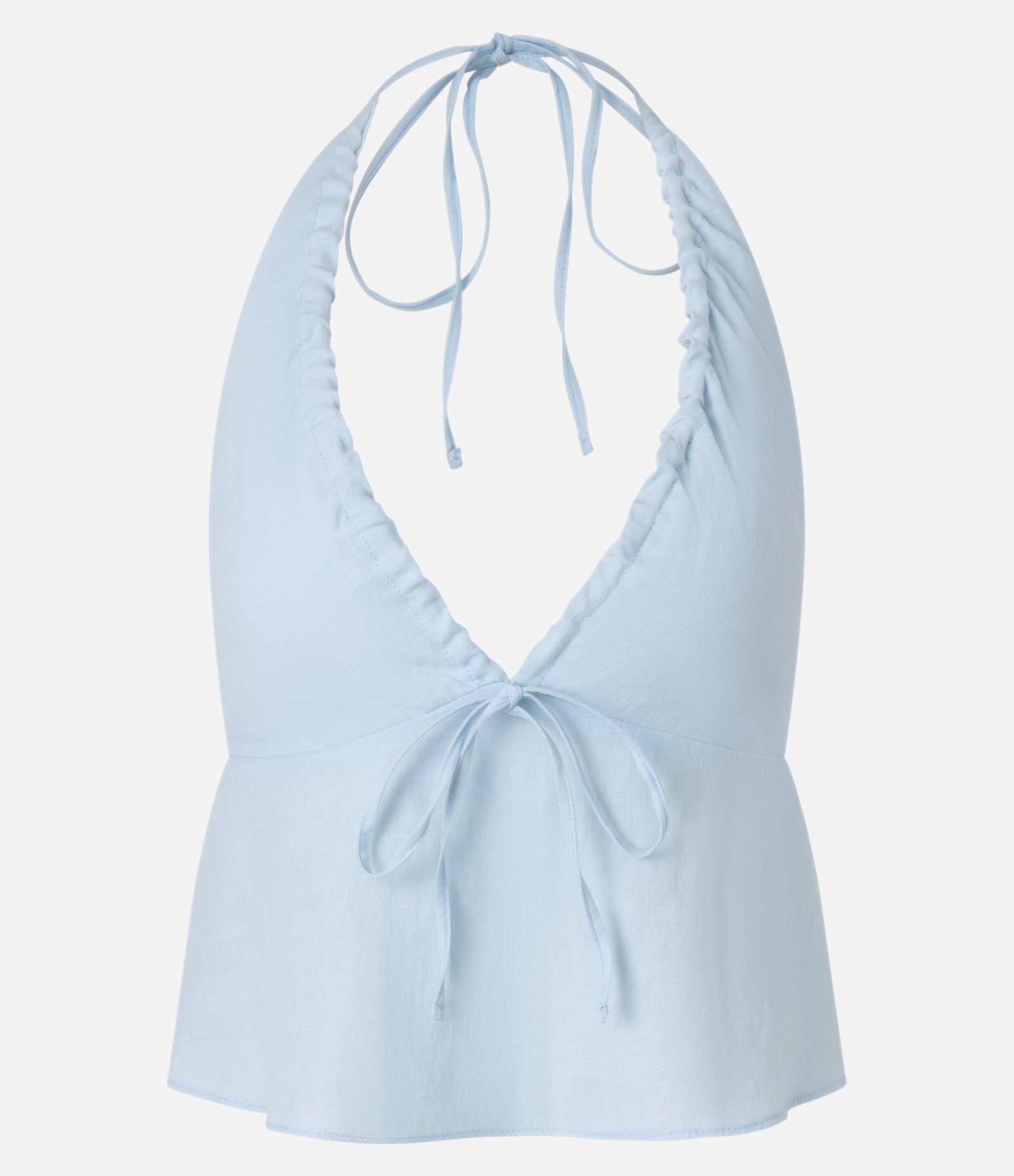 Blusa Frente Única em Flame com Decote Profundo e Amarração Azul 1