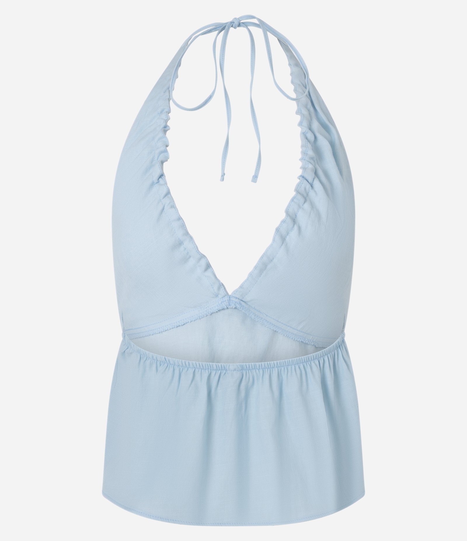 Blusa Frente Única em Flame com Decote Profundo e Amarração Azul 3