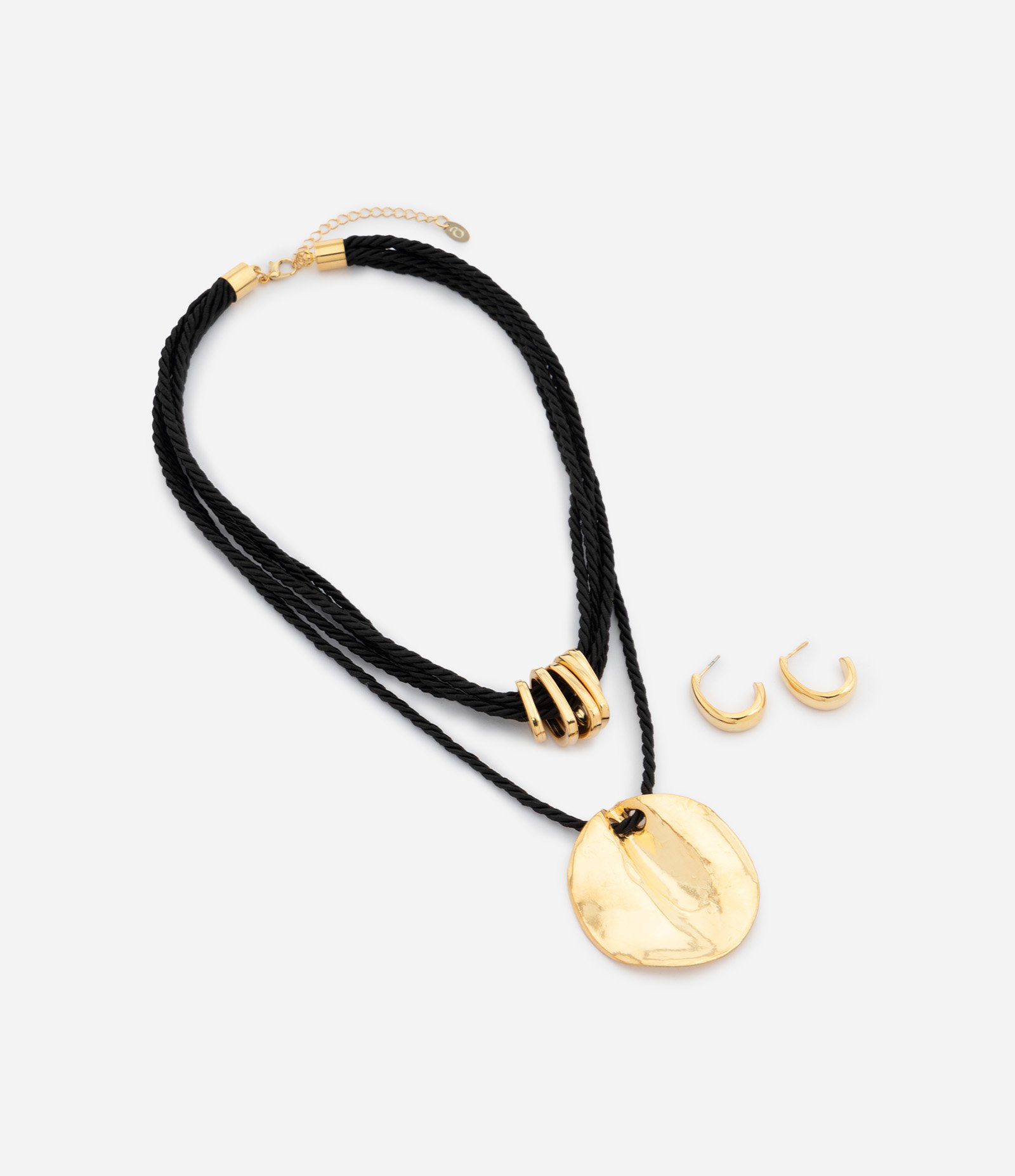 Conjunto de Colar em Camadas e Argolas Bold Dourado/Preto 2
