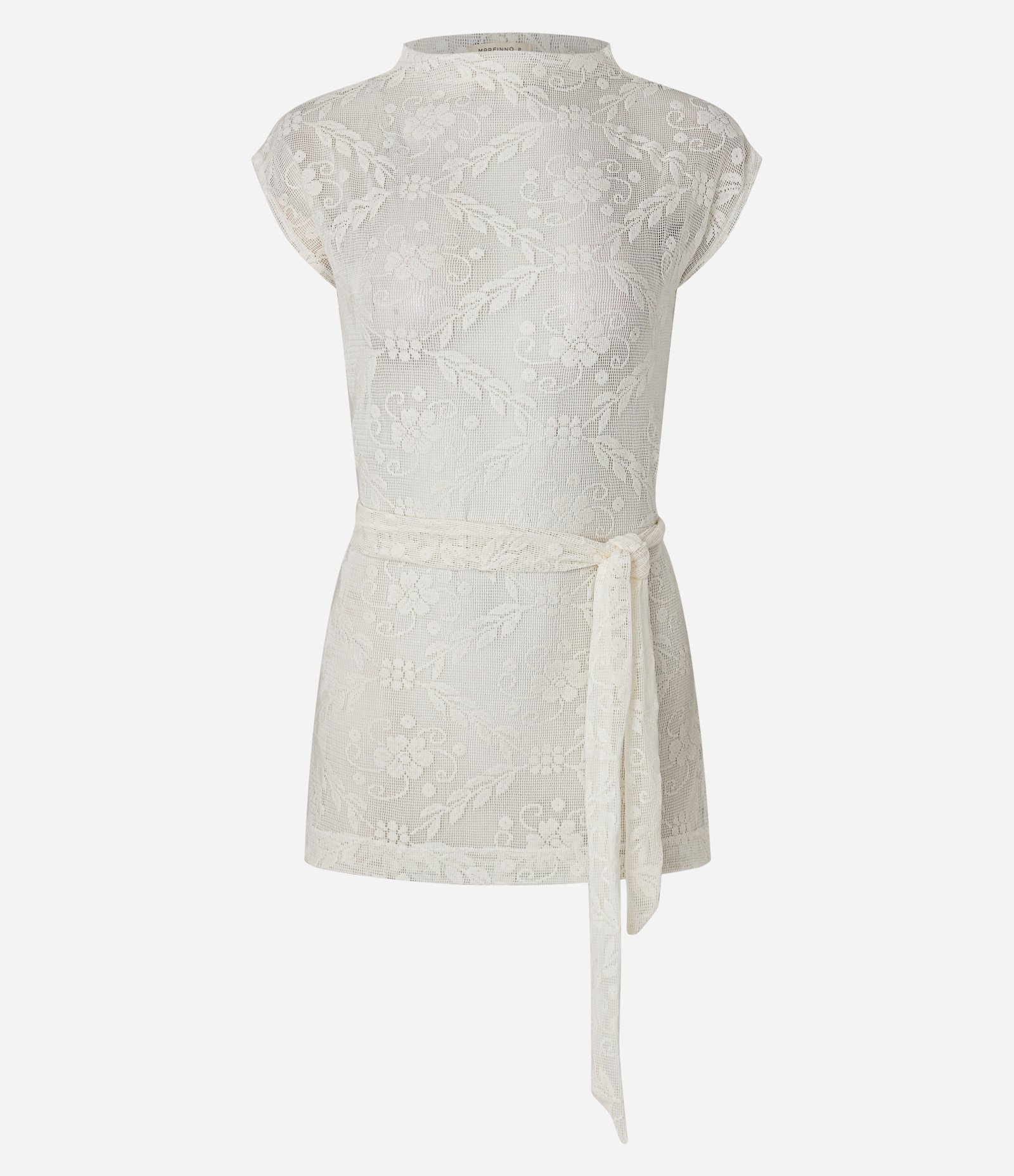 Blusa em Jacquard com Faixa para Amarração e Textura Floral Branco 1