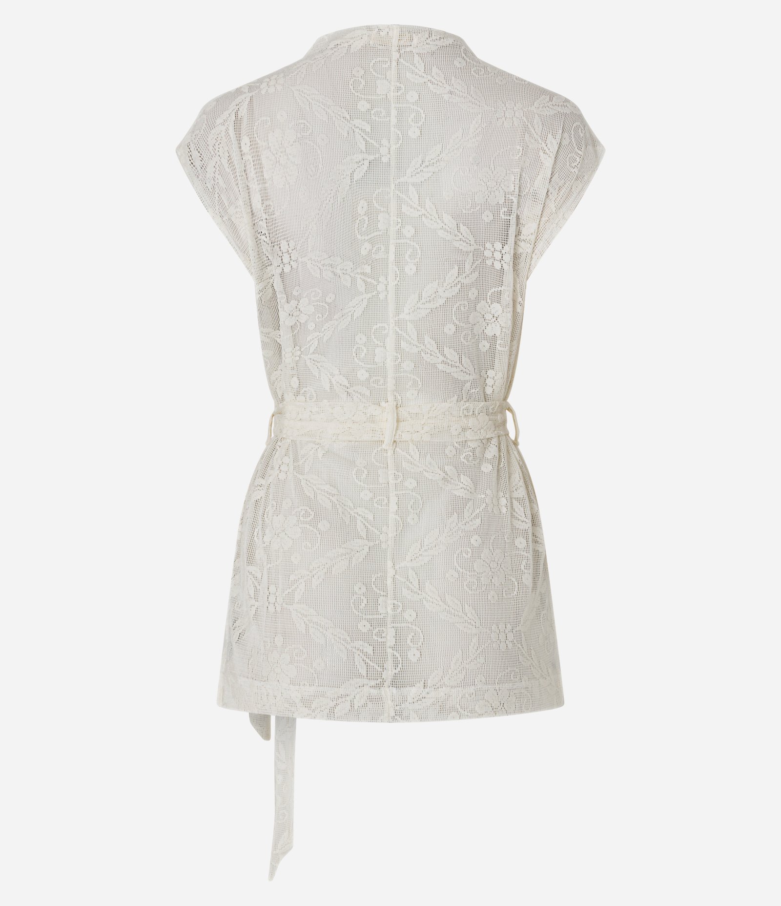 Blusa em Jacquard com Faixa para Amarração e Textura Floral Branco 2