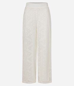 Calça em Jacquard com Textura Floral e Modelagem Ampla