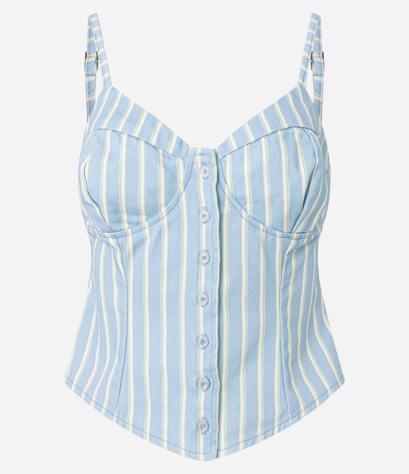 Blusa Corsetada em Sarja com Estampa de Listras Azul 1