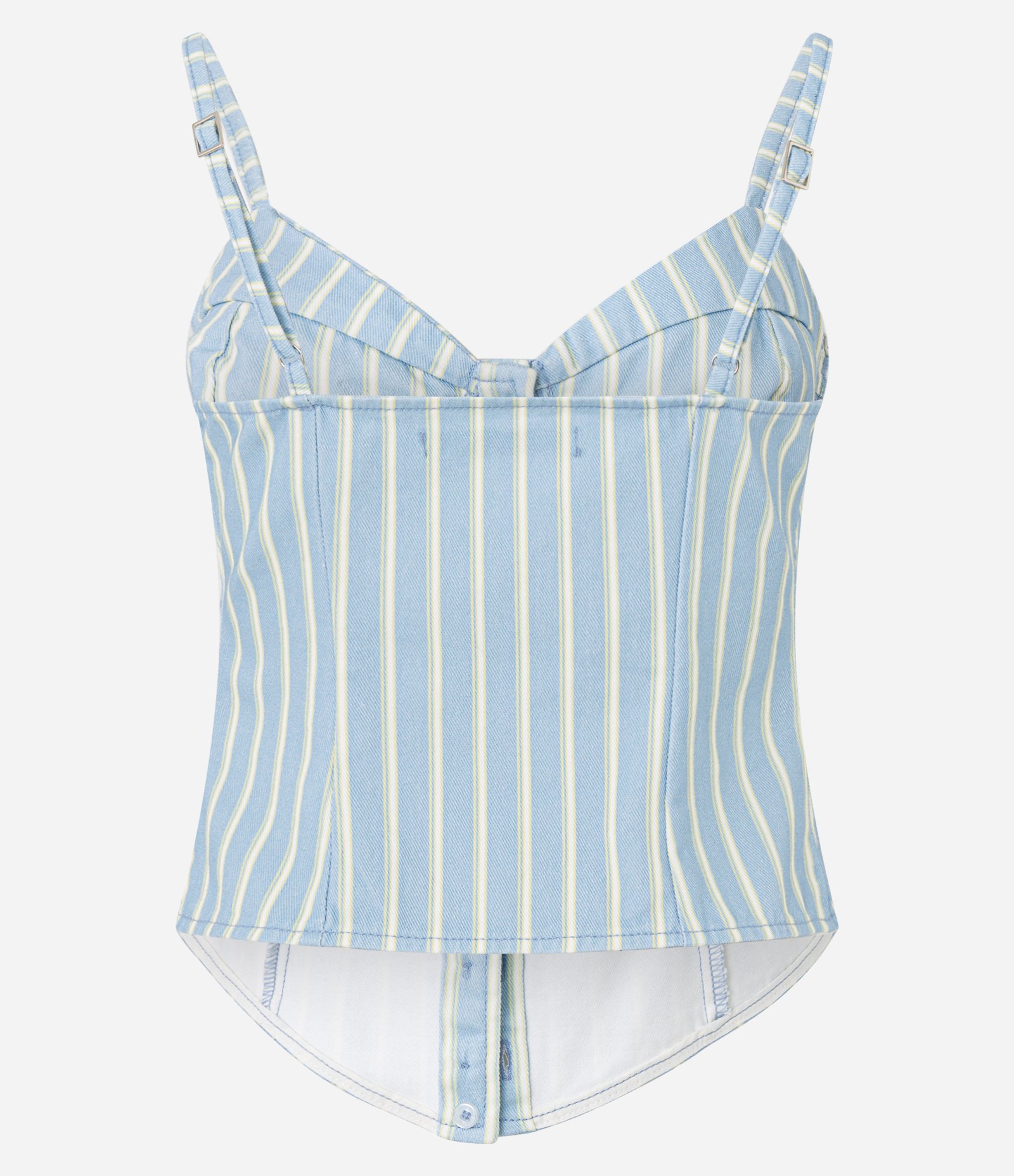 Blusa Corsetada em Sarja com Estampa de Listras Azul 2