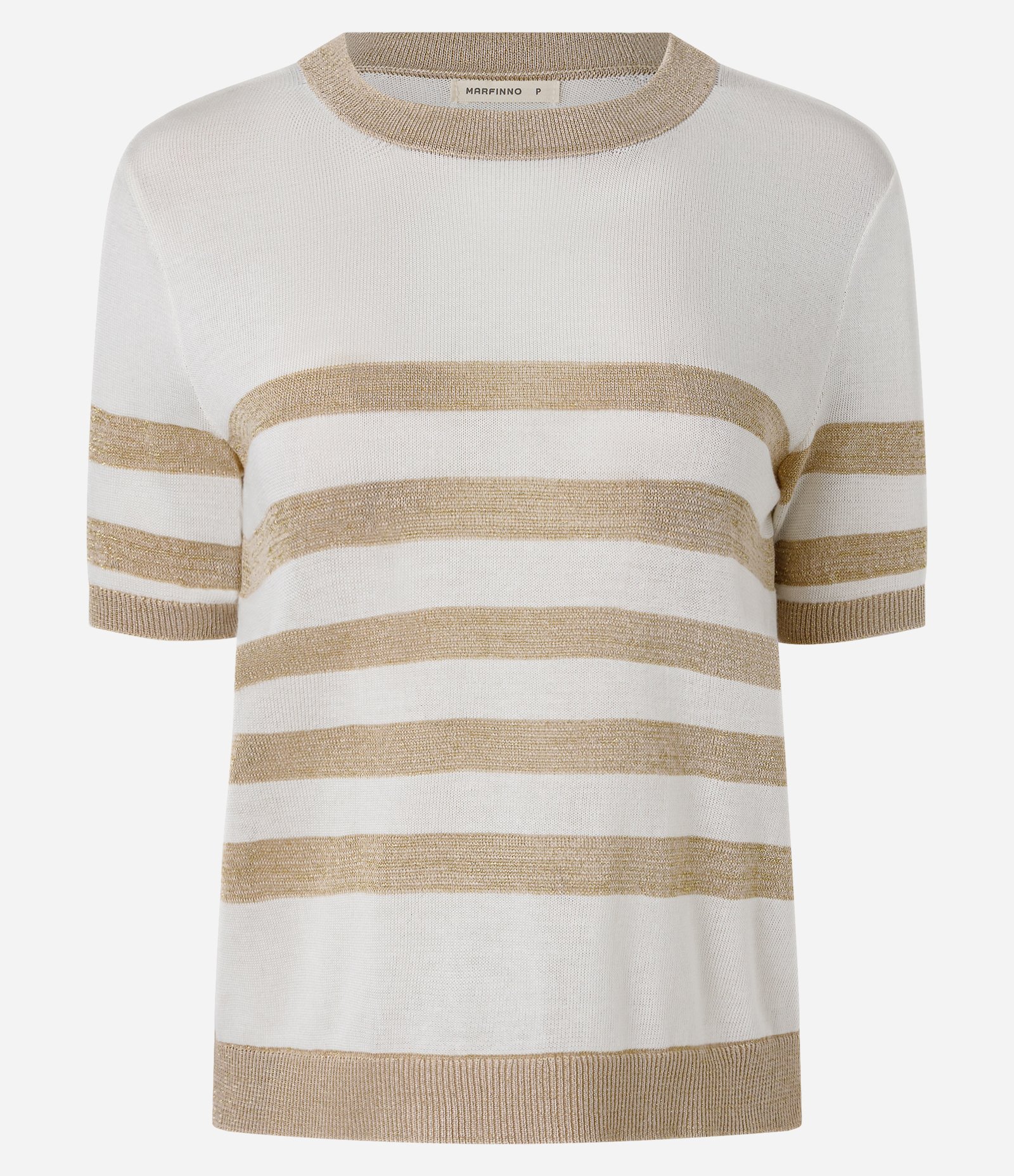 Blusa em Tricô Listrada com Brilho Bege 1
