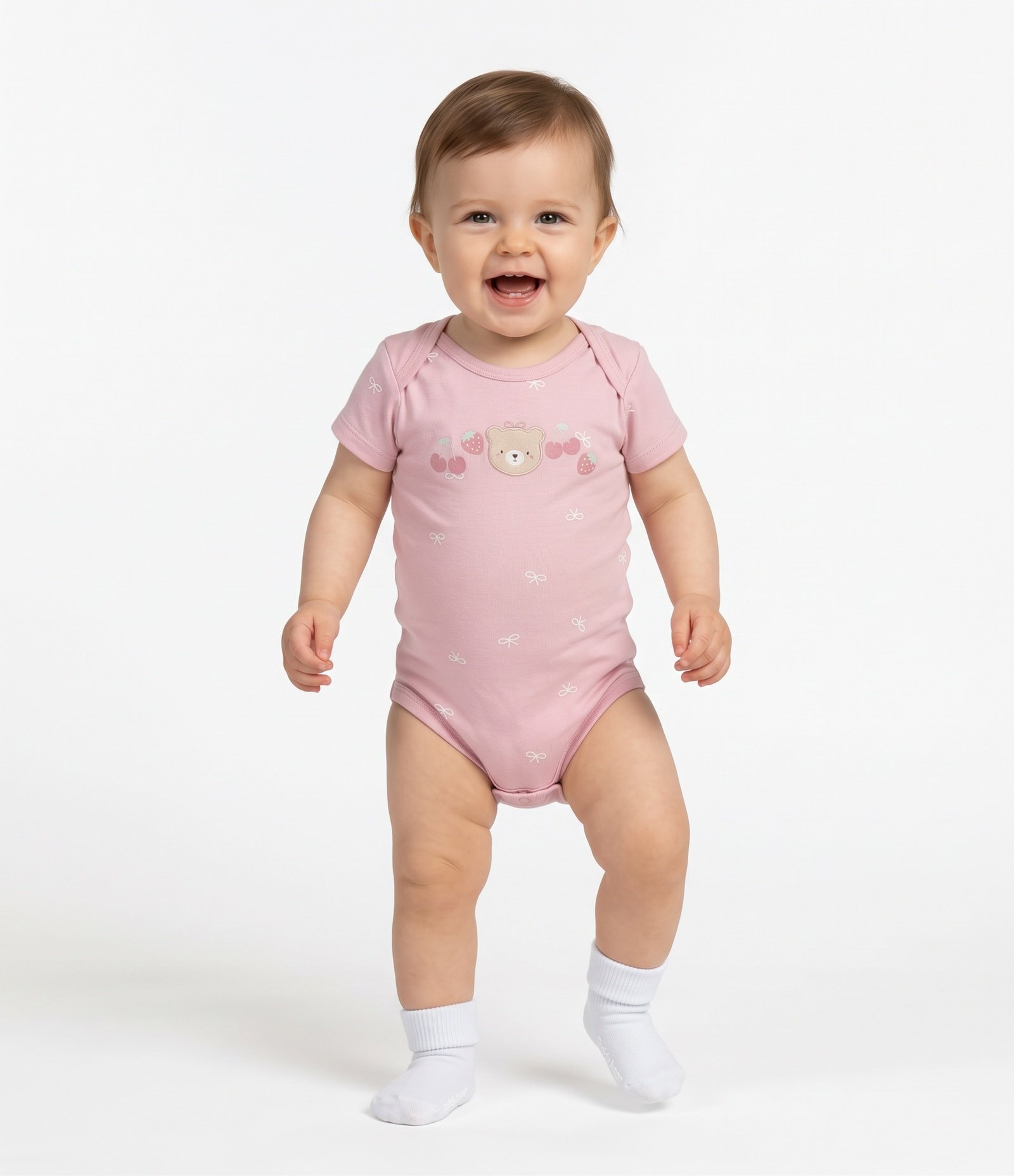 Body Bebê em Cotton com Estampa de Morangos - Tam RN a 18 Meses Rosa 2