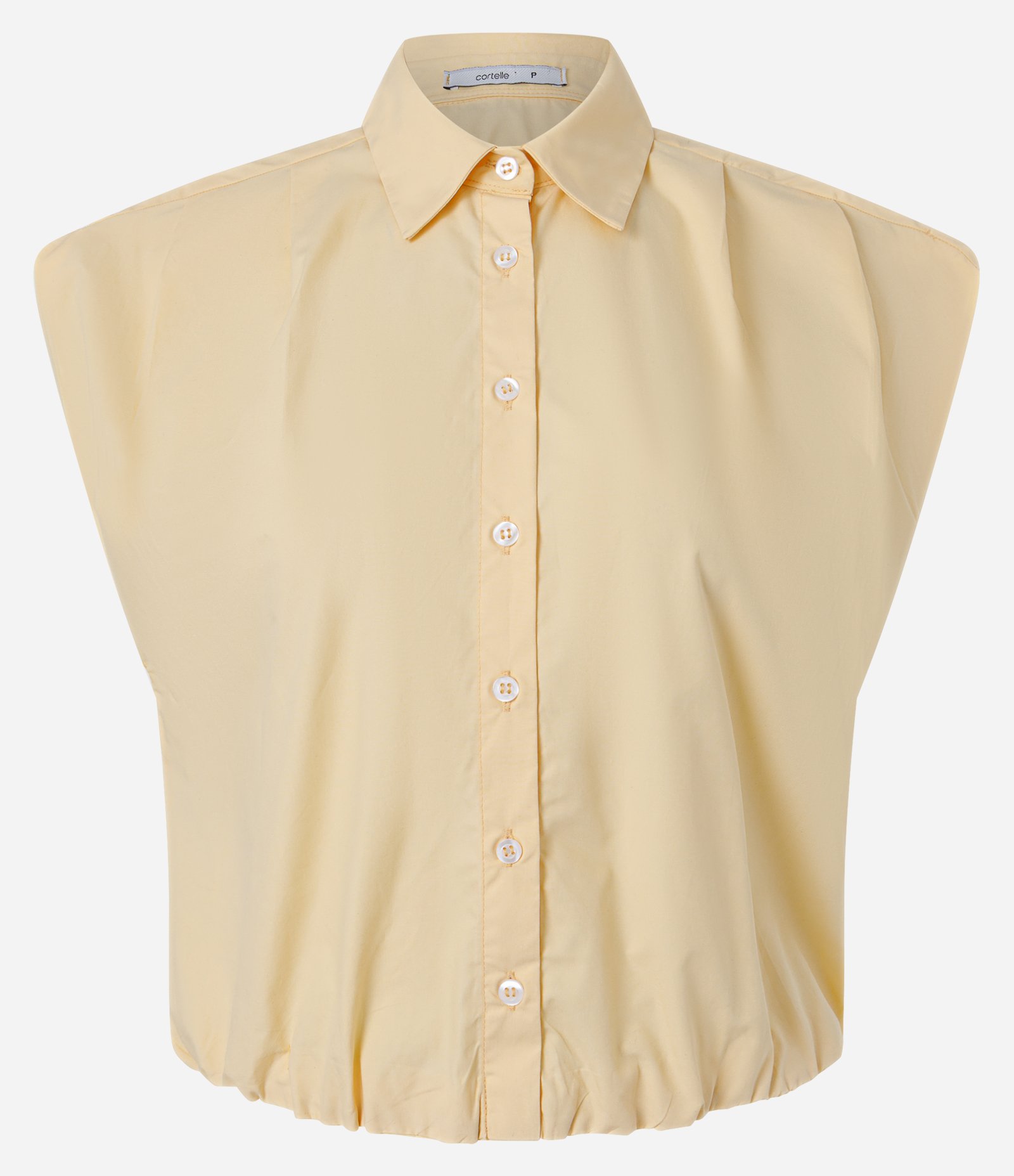 Blusa Regular em Tricoline com Pregas nos Ombros Amarelo 1