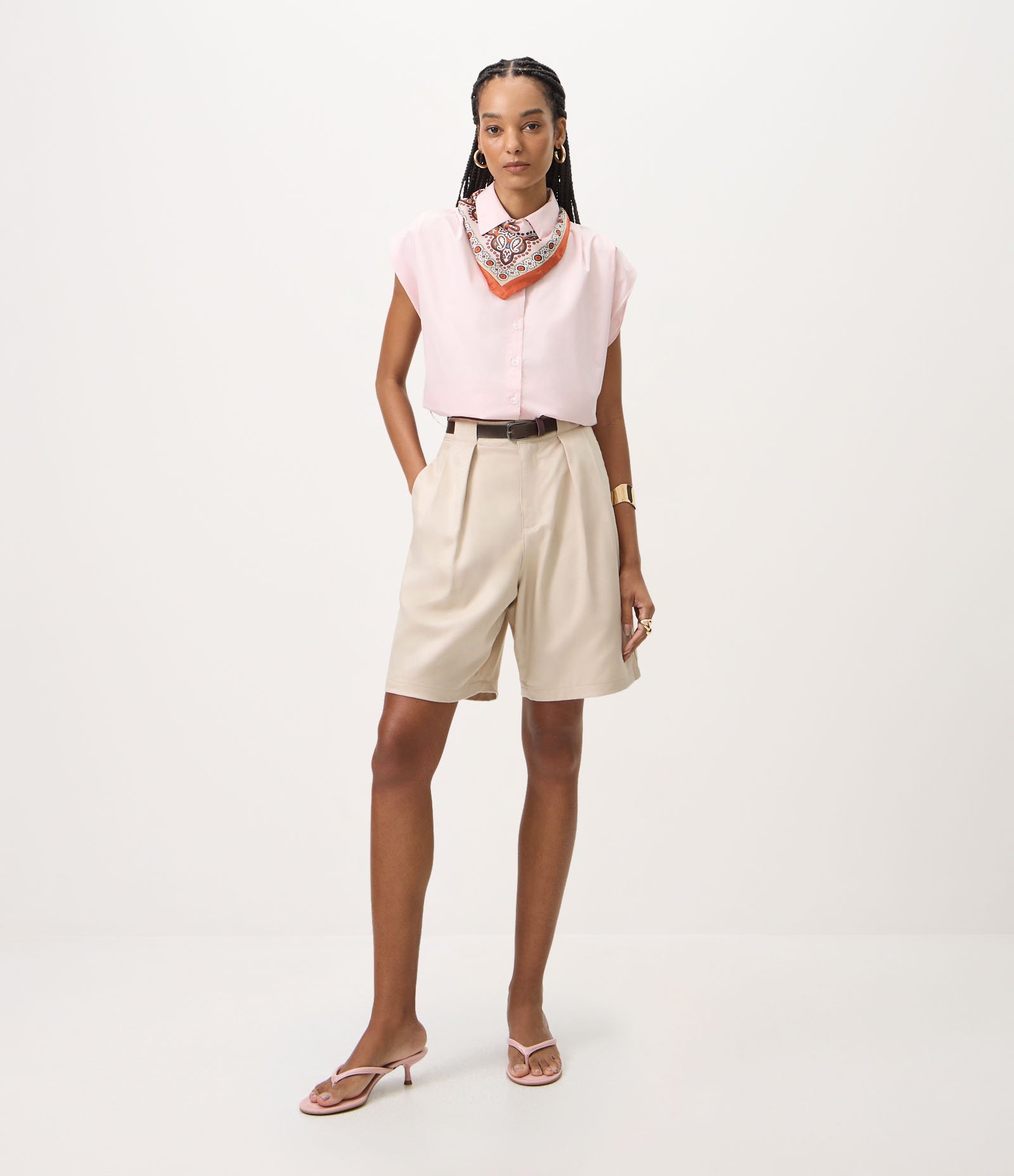 Blusa Regular em Tricoline com Pregas nos Ombros Rosa 2