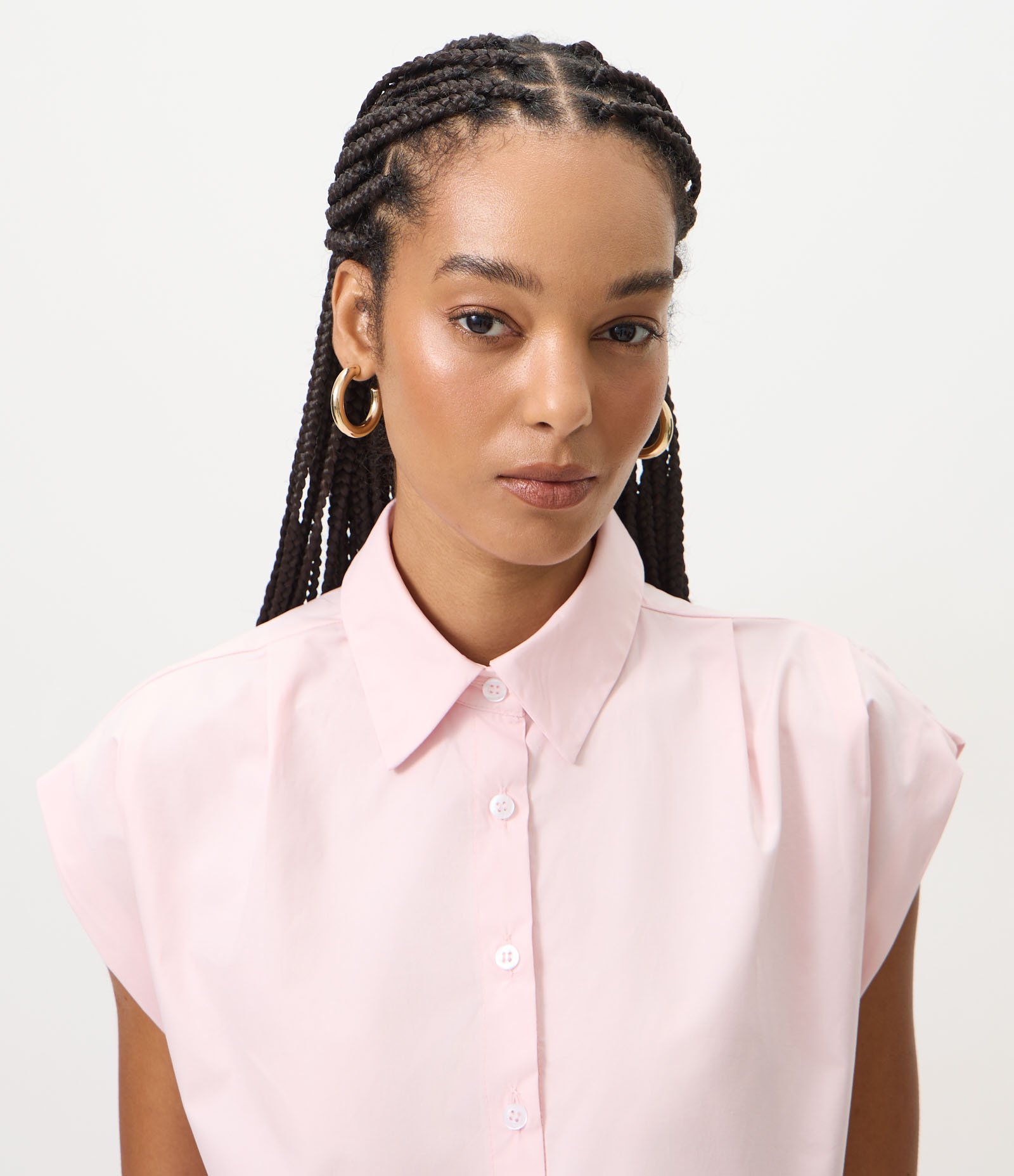 Blusa Regular em Tricoline com Pregas nos Ombros Rosa 3