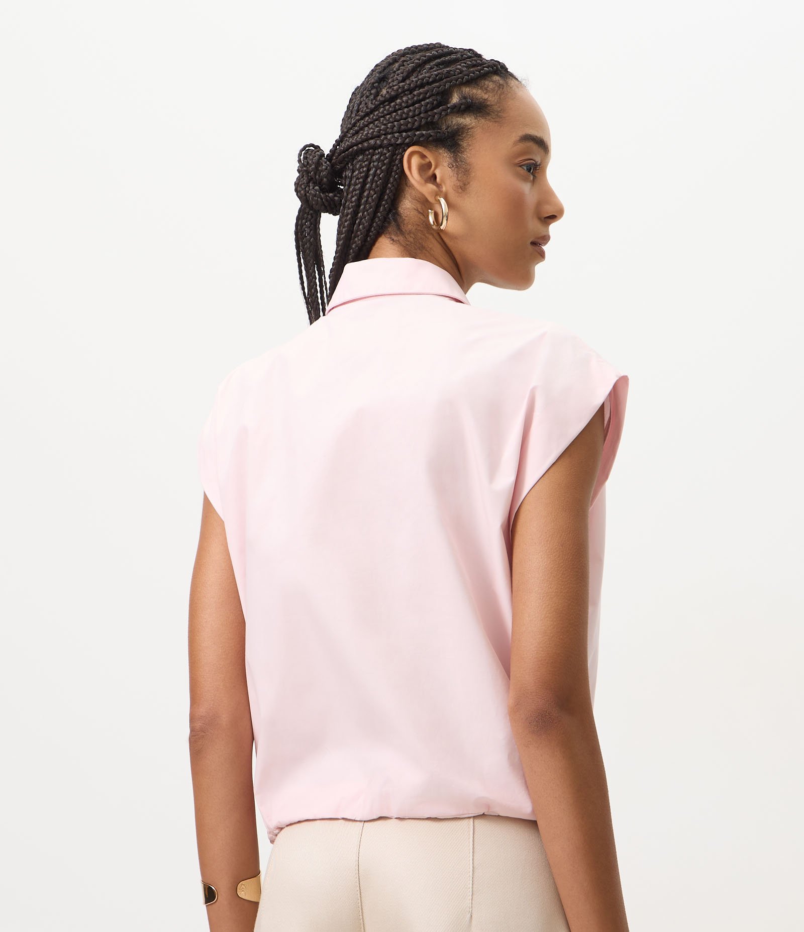 Blusa Regular em Tricoline com Pregas nos Ombros Rosa 4