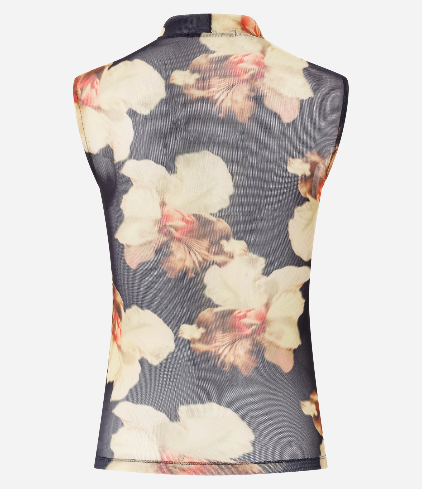 Blusa em Tule Estampado com Gola Alta Preto 2