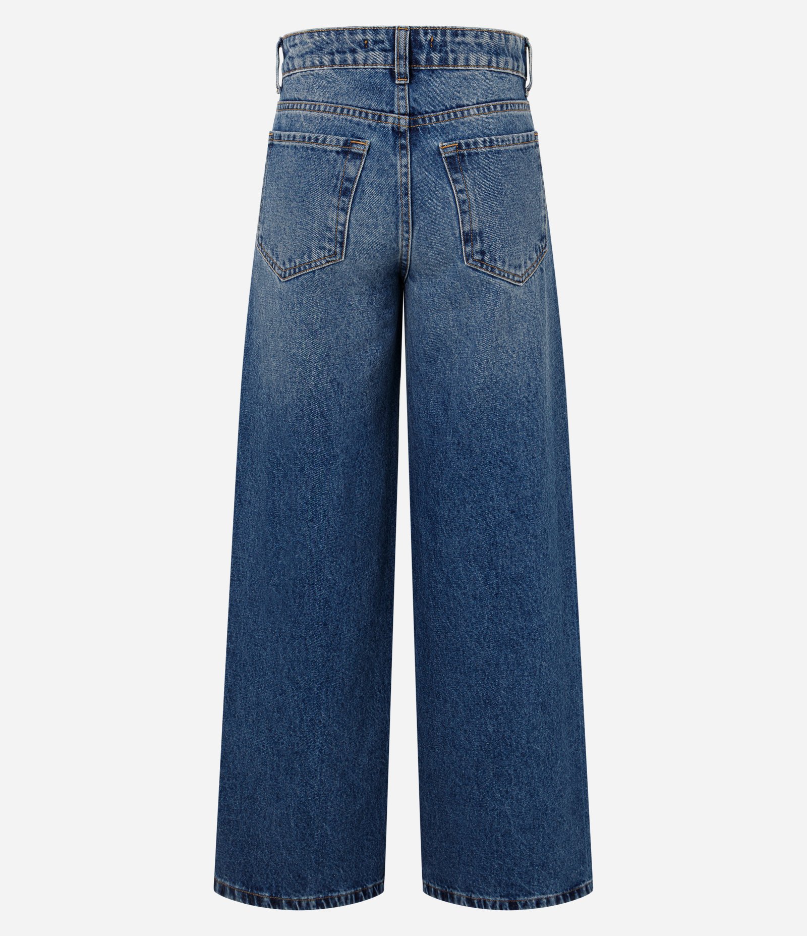 Calça Wide em Jeans com Brilhos e Recorte Transversal Azul 3