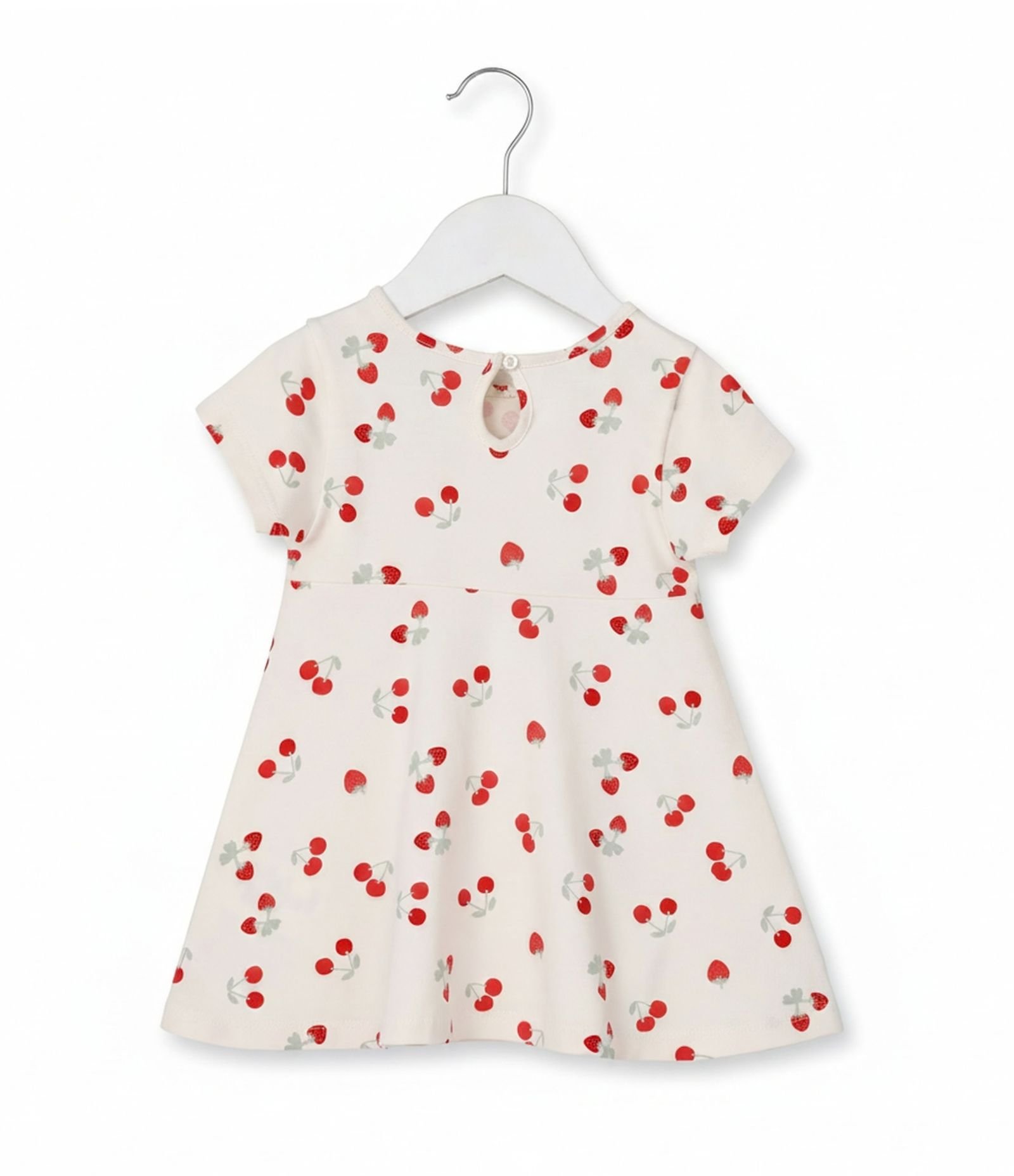 Vestido Bebê em Algodão Estampa de Cerejas e Laço na Cintura - Tam 0 a 18 Meses Bege 5