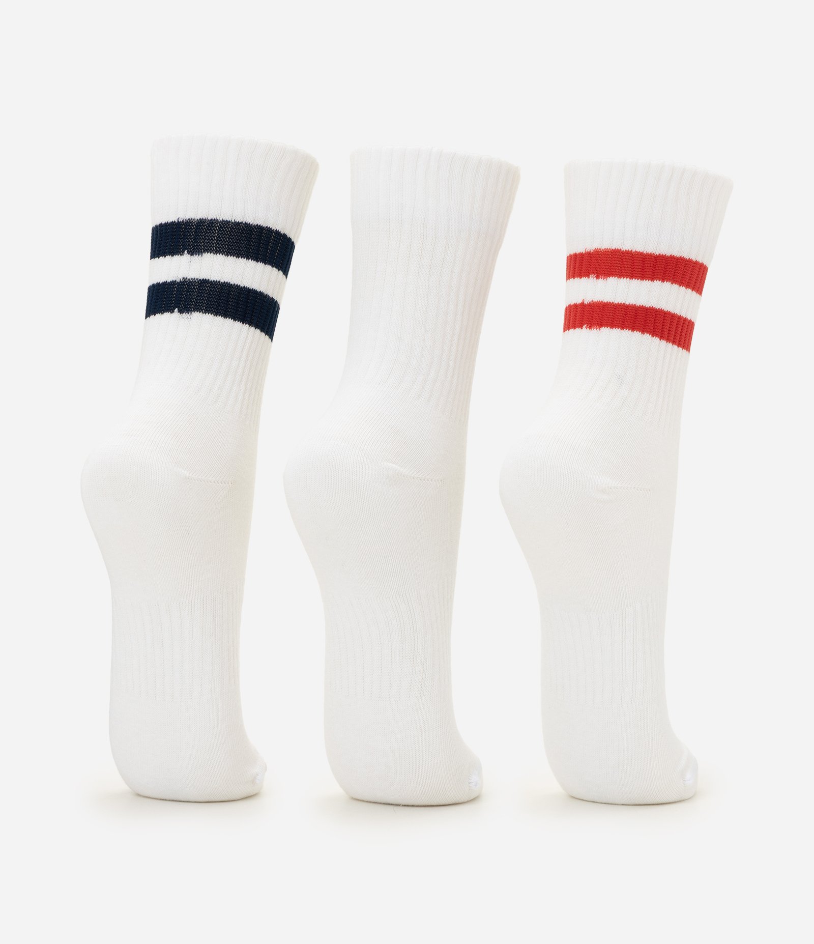 Kit 03 Meias Esportivas Cano Médio em Algodão com Listras Branco 3