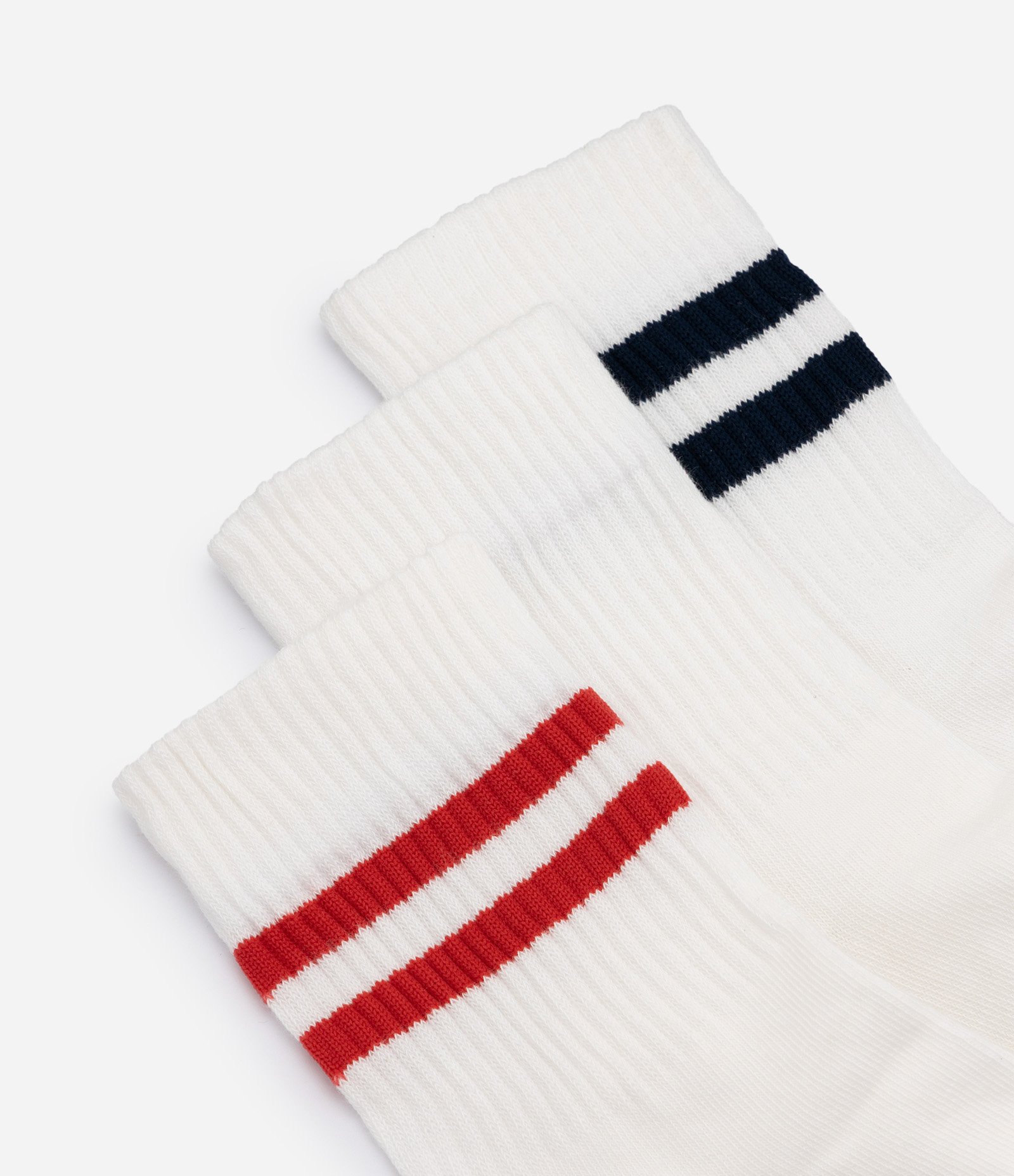 Kit 03 Meias Esportivas Cano Médio em Algodão com Listras Branco 4