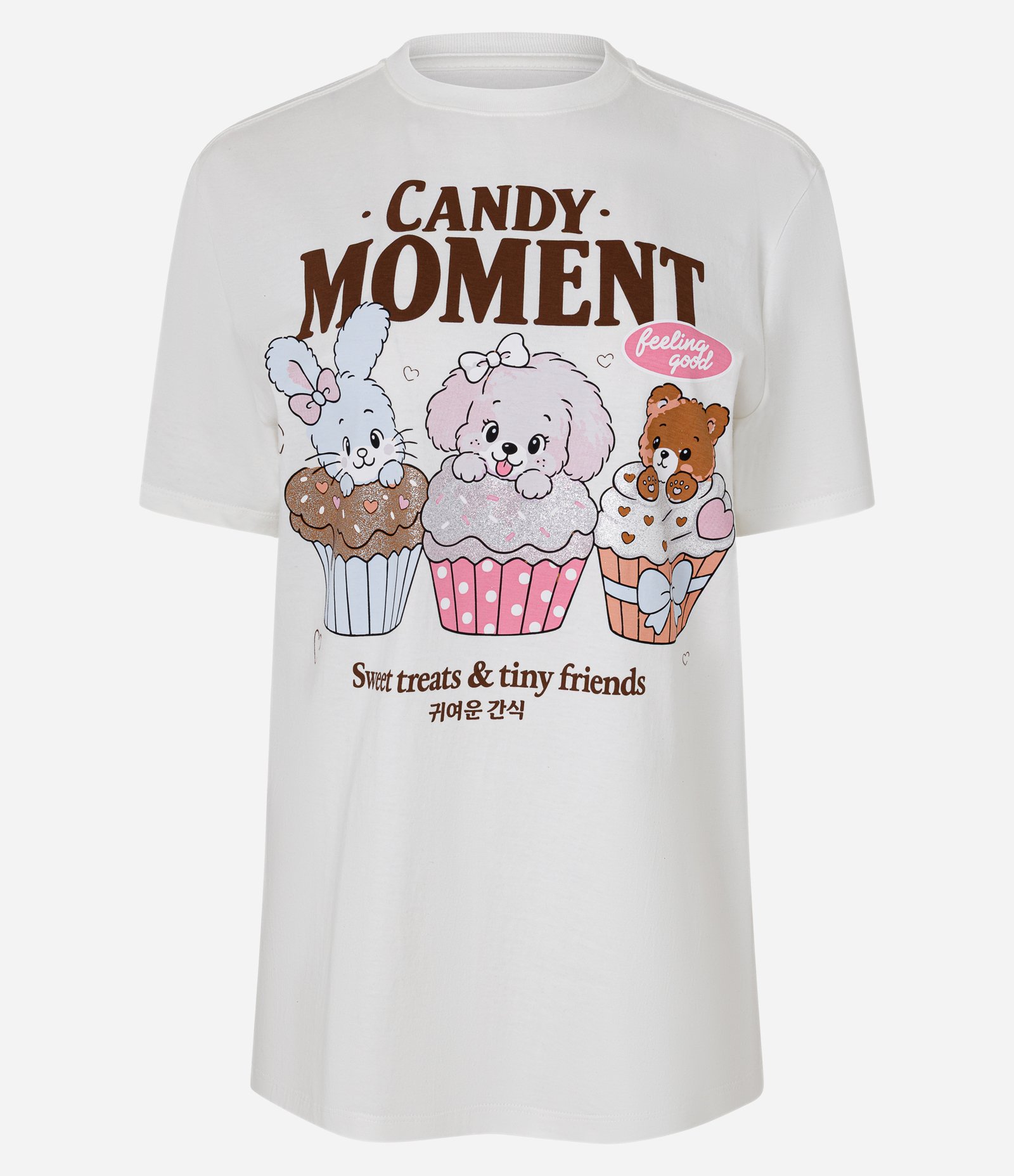 Camiseta em Algodão com Estampa de Animais e Docinhos com Lettering Branco 4