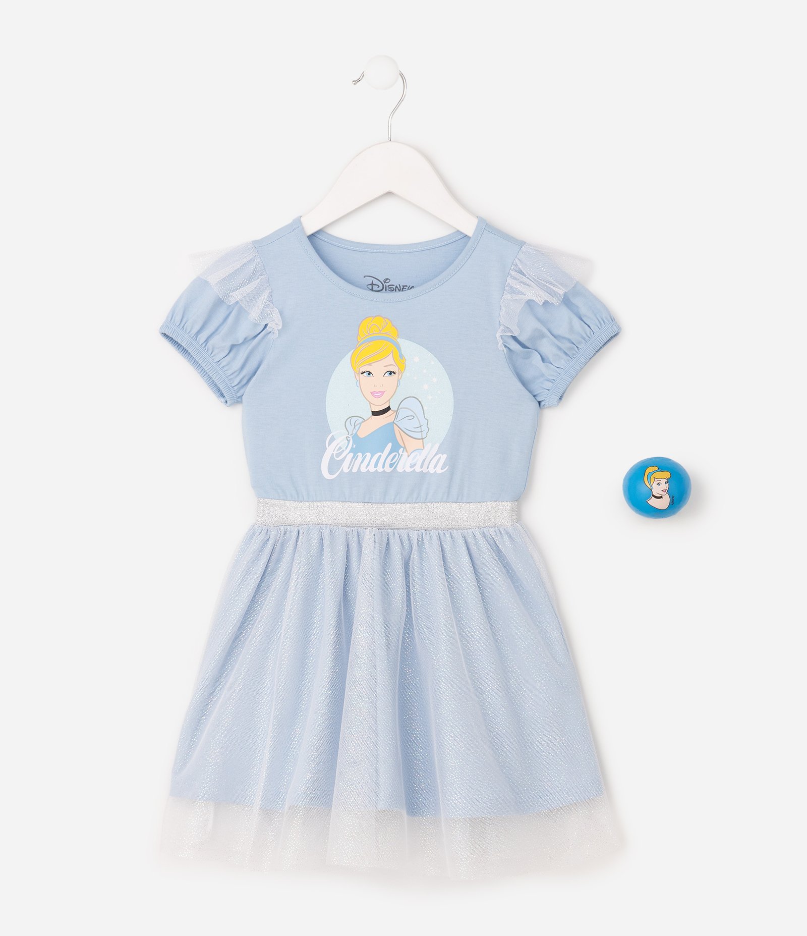 Vestido Infantil com Estampa Cinderela - Tam 1 a 6 Anos Azul 3