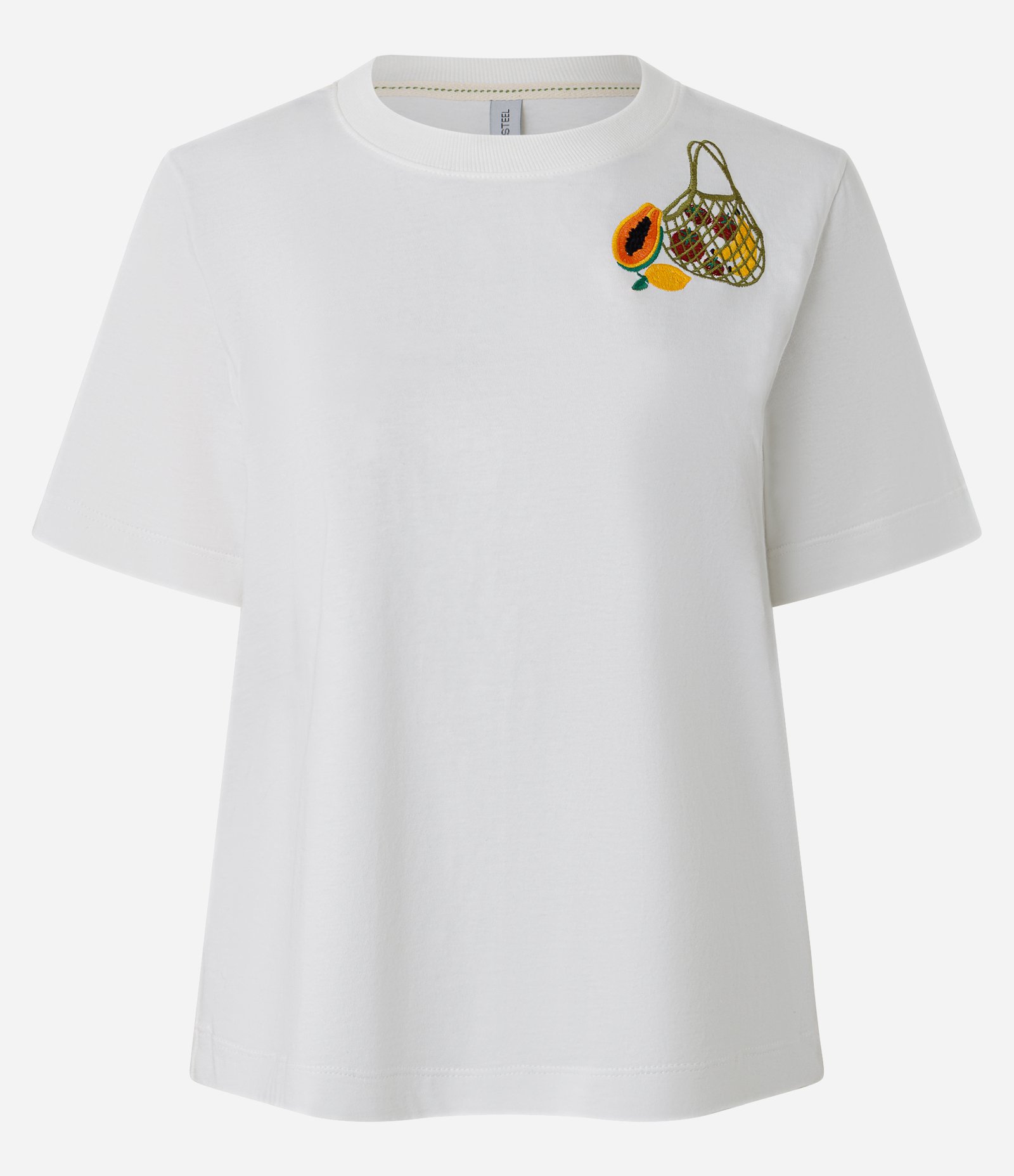 Camiseta em Algodão com Bordado de Frutas Branco 1