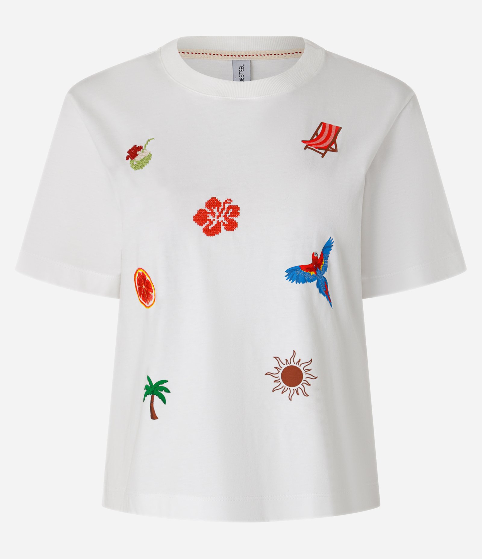 Camiseta em Algodão com Bordados Tropicais Branco 1