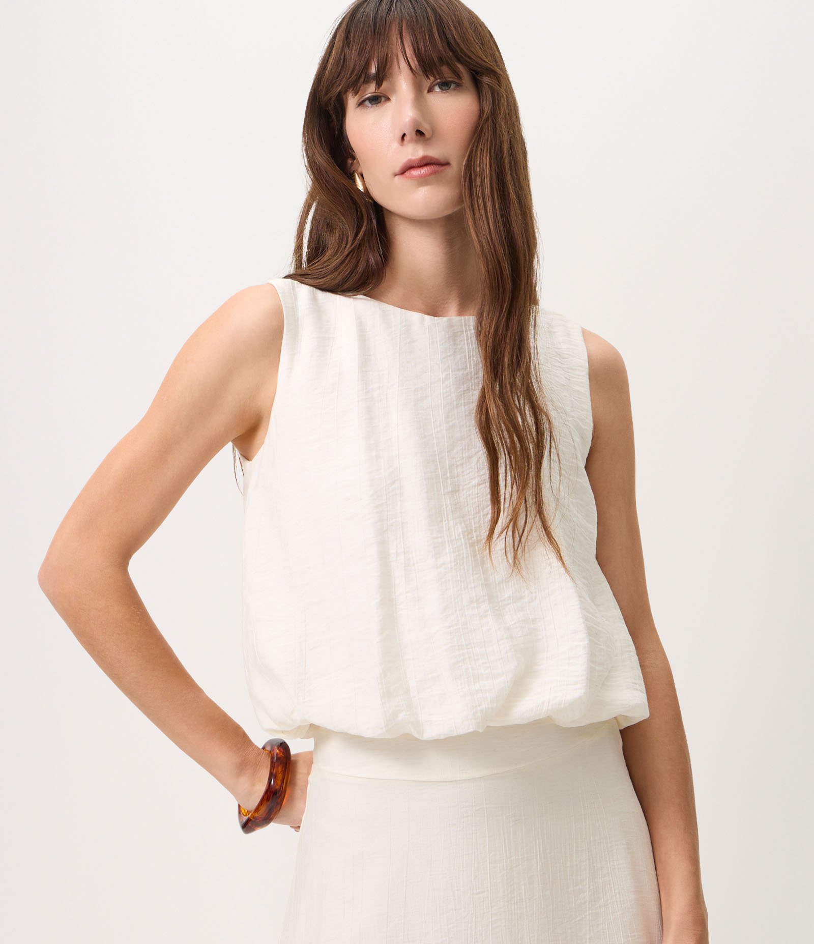 Blusa Balonê em Anarruga Texturizada Branco 1