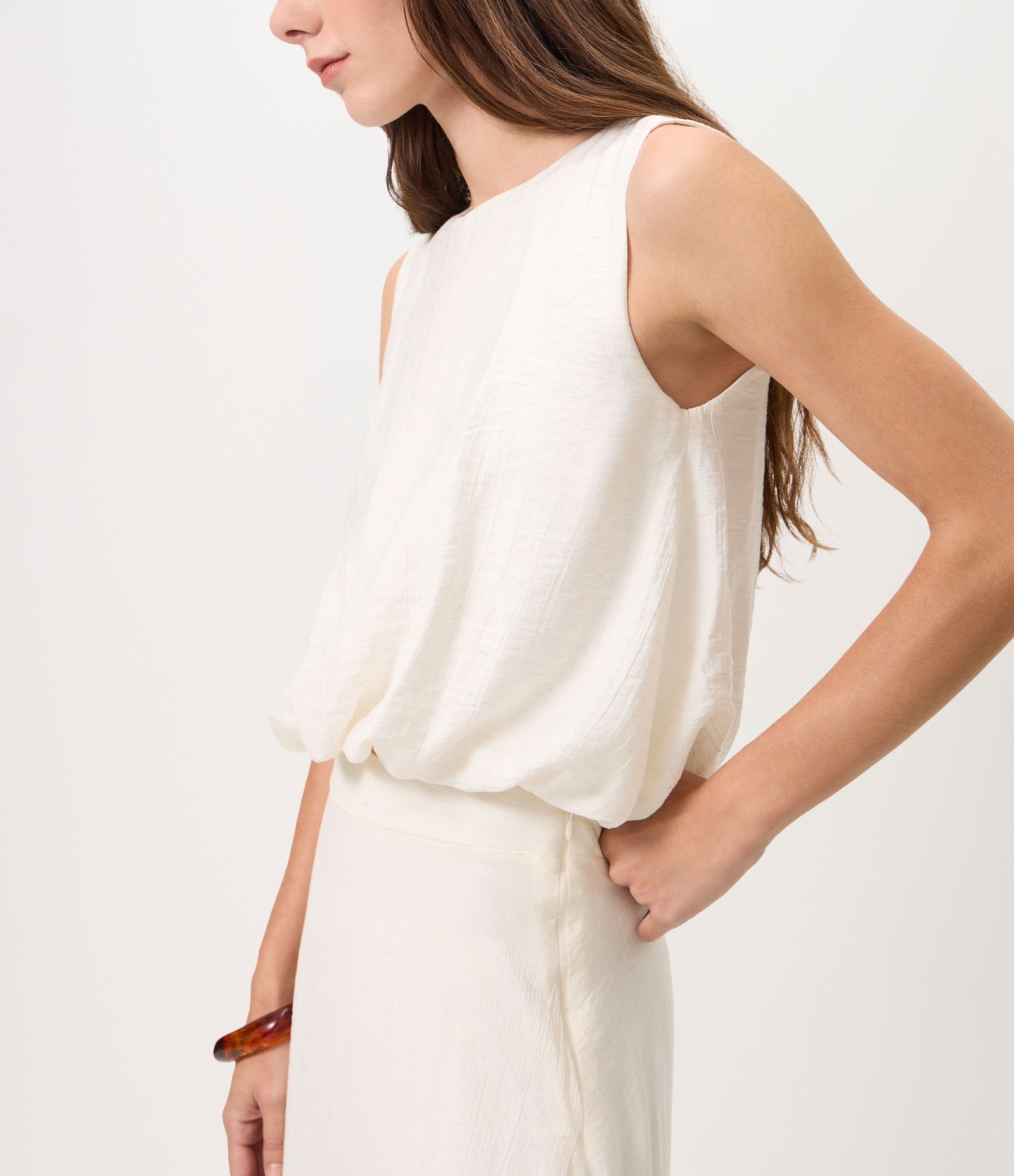 Blusa Balonê em Anarruga Texturizada Branco 3