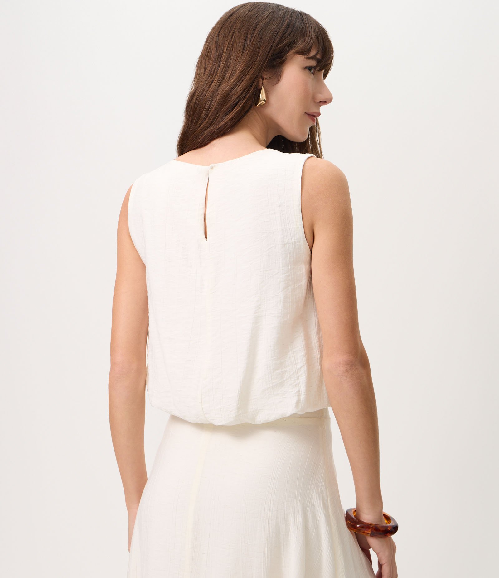 Blusa Balonê em Anarruga Texturizada Branco 4