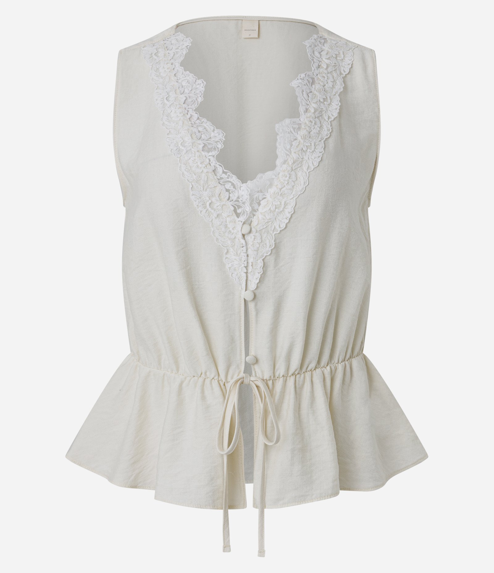 Blusa Bata em Viscose com Renda no Decote V Branco 5