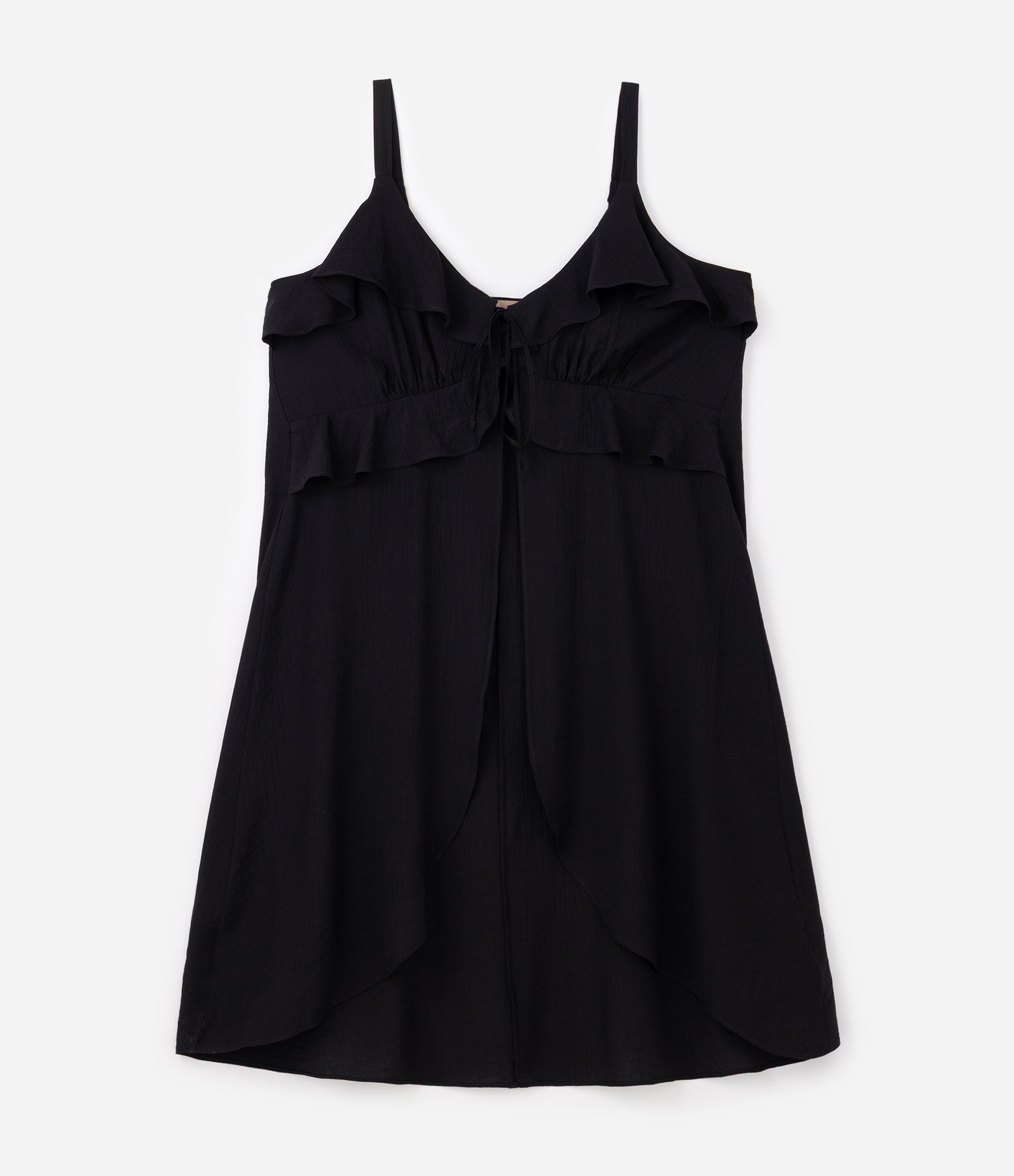 Blusa em Viscose Texturizada com Babados e Amarração Curve & Plus Size Preto 1