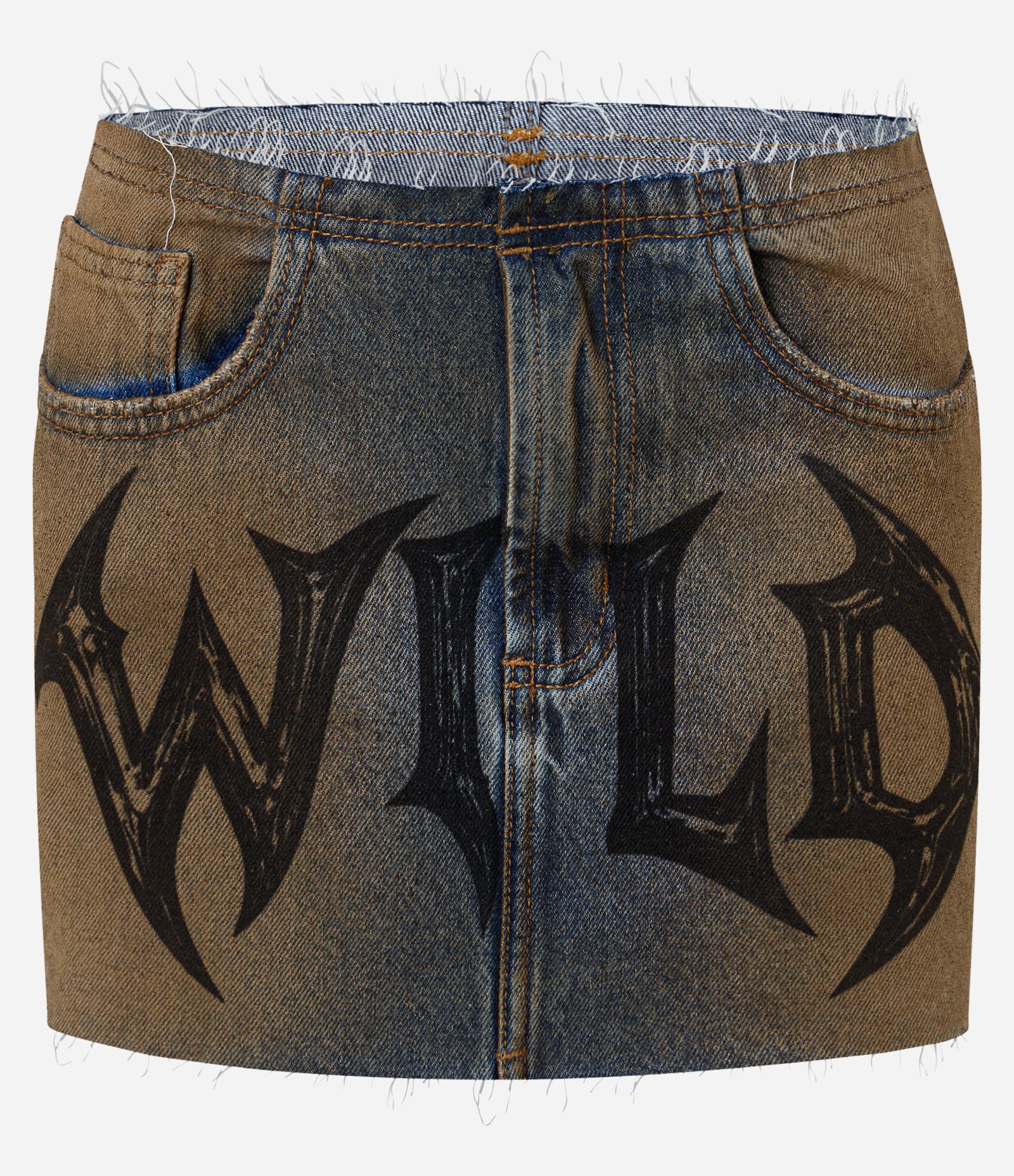 Mini Saia Jeans com Lettering Wild e Acabamento Desfiado Azul Médio 5