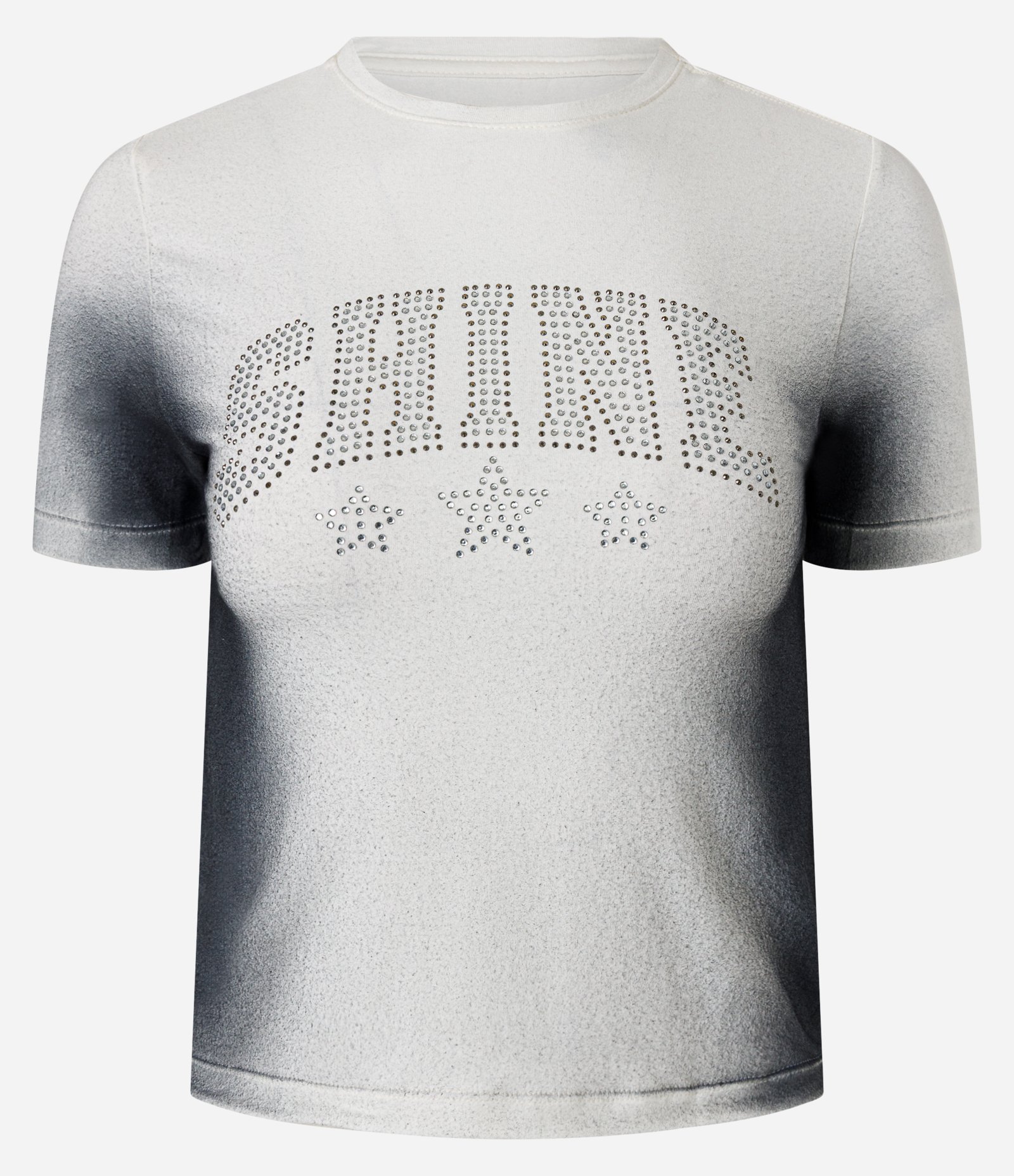 Camiseta Baby Tee com Lettering Shine em Brilho e Detalhe Lateral Contrastante Branco 3