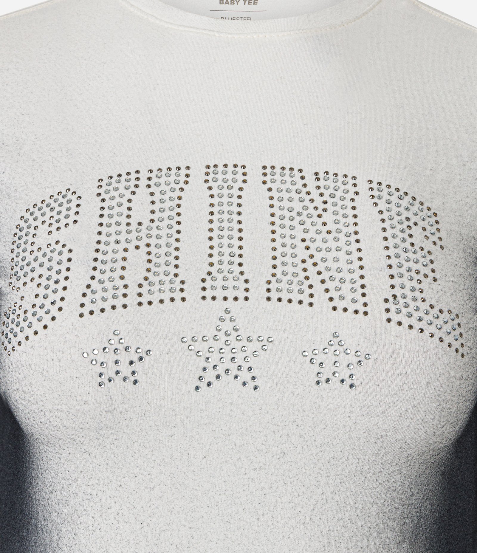 Camiseta Baby Tee com Lettering Shine em Brilho e Detalhe Lateral Contrastante Branco 4