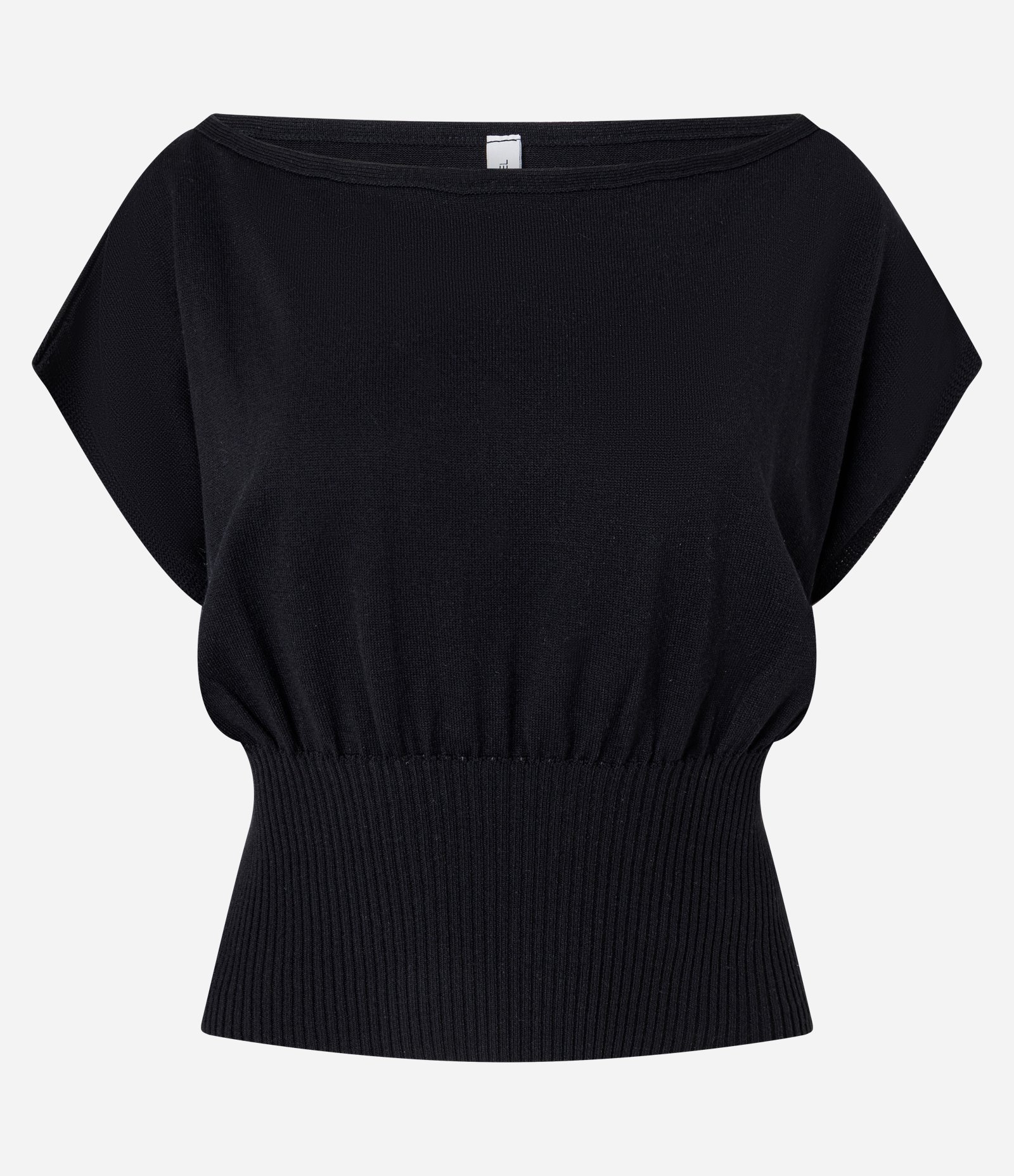 Blusa Ombro a Ombro em Tricô Texturizado com Cintura Ajustada Franzida Preto 5
