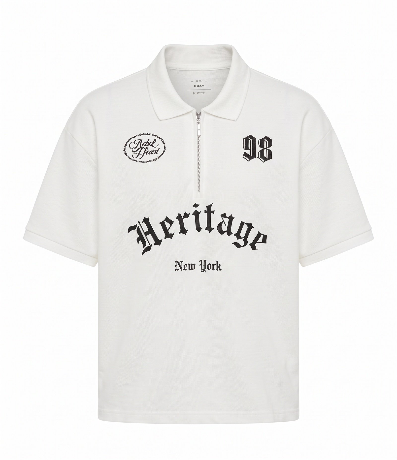 Camiseta Boxy em Piquet com Lettering Heritage com Zíper e Gola Polo Branco 5